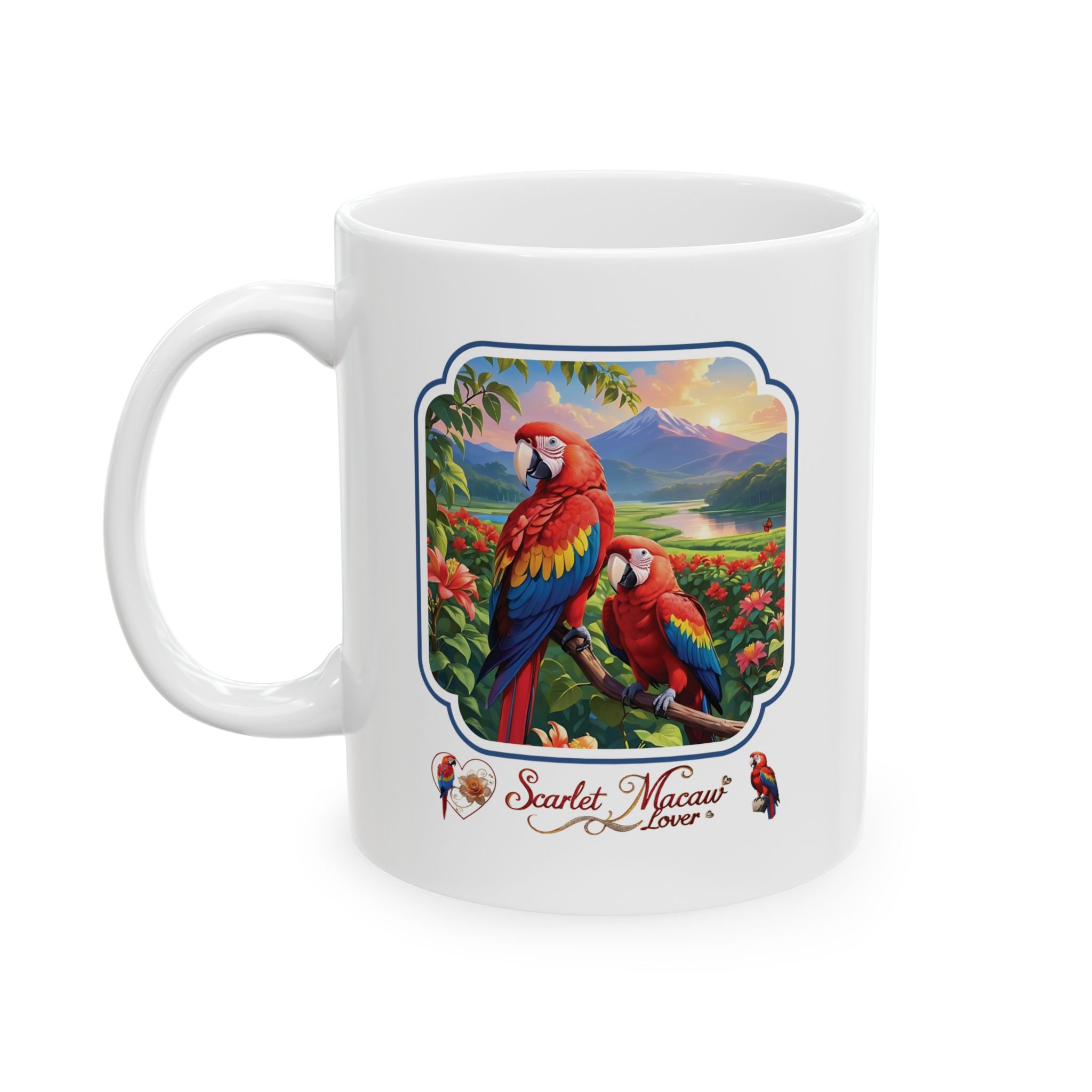 Scarlet Macaw Lover Floral Mug