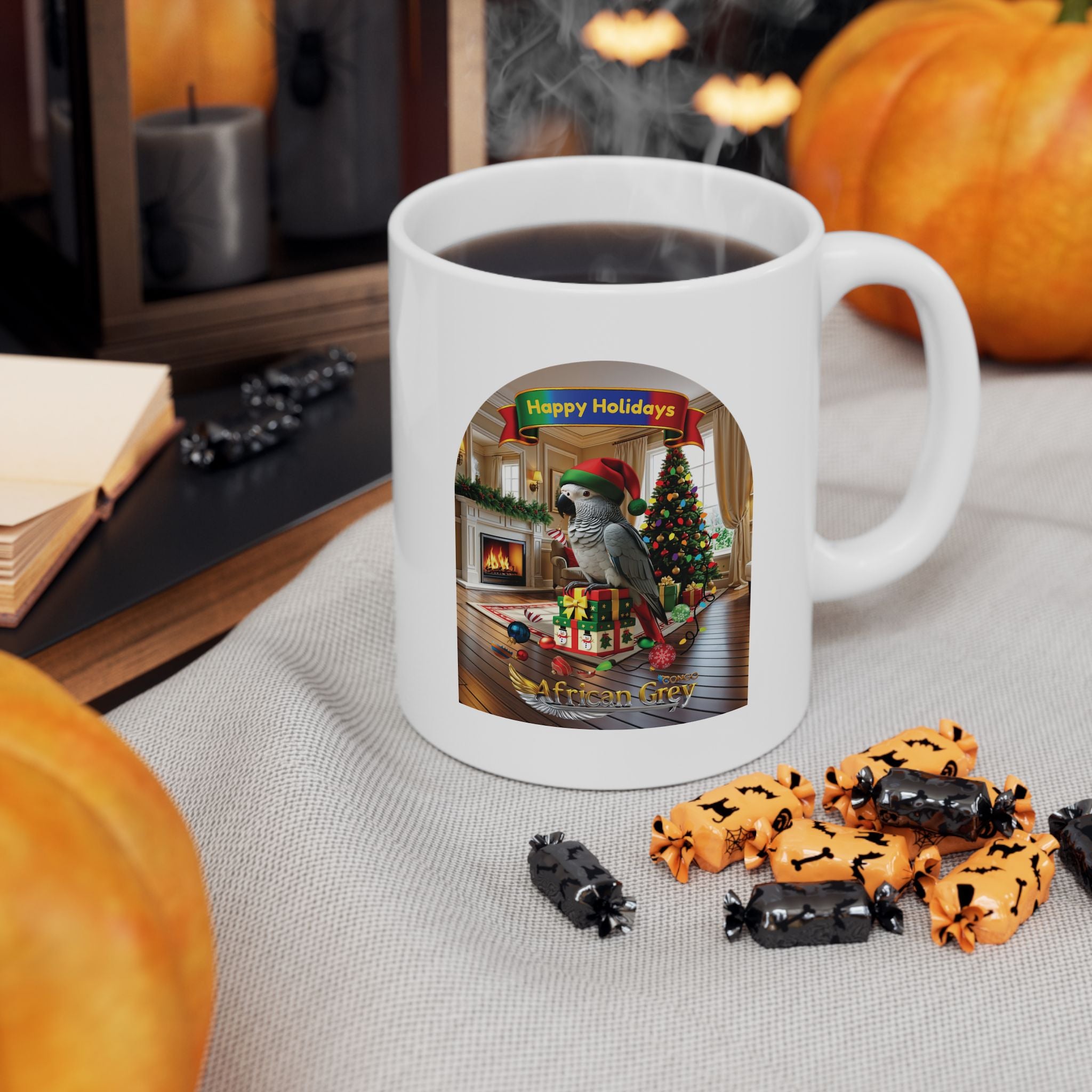 Happy Holidays African Grey Mug