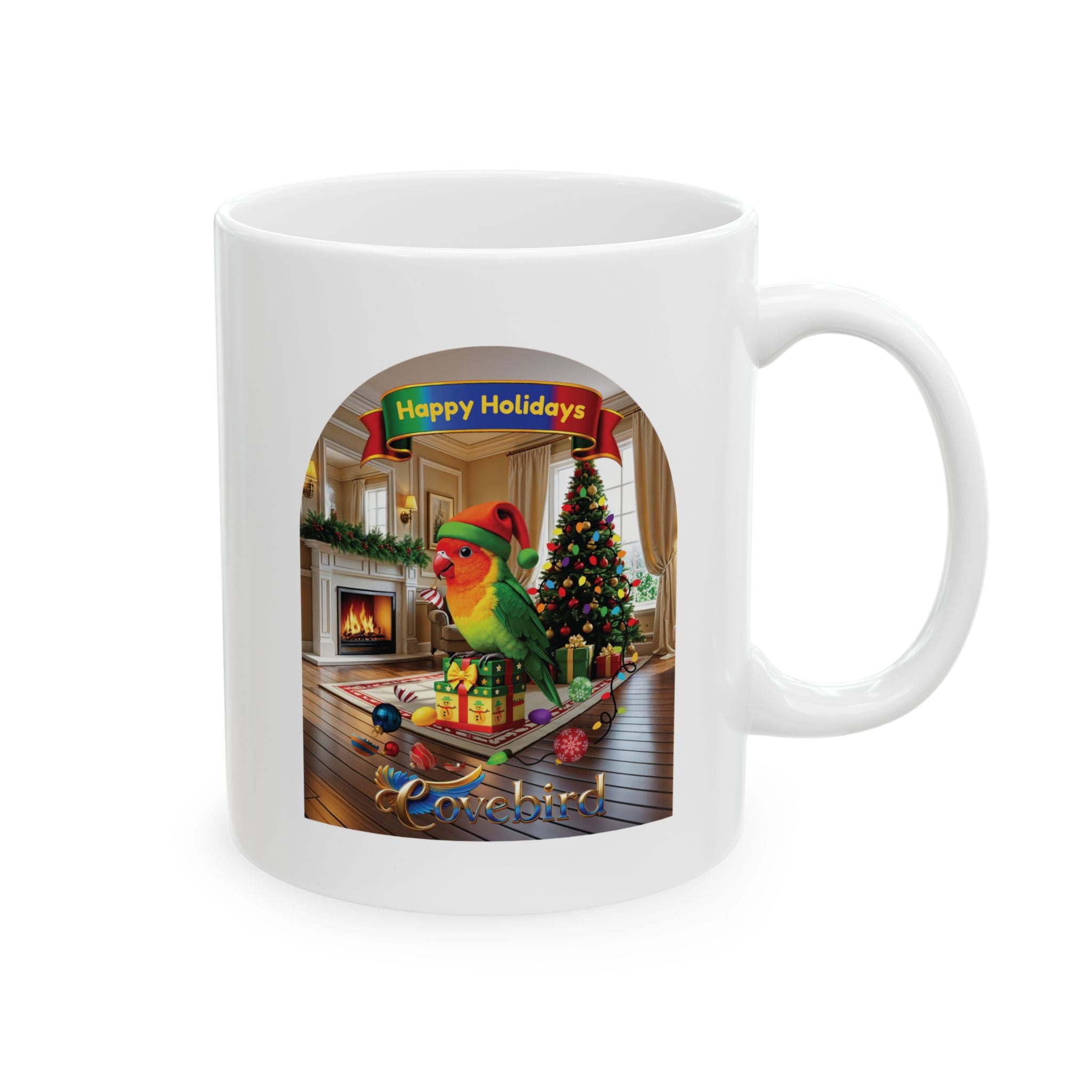 Happy Holidays Lovebird Mug