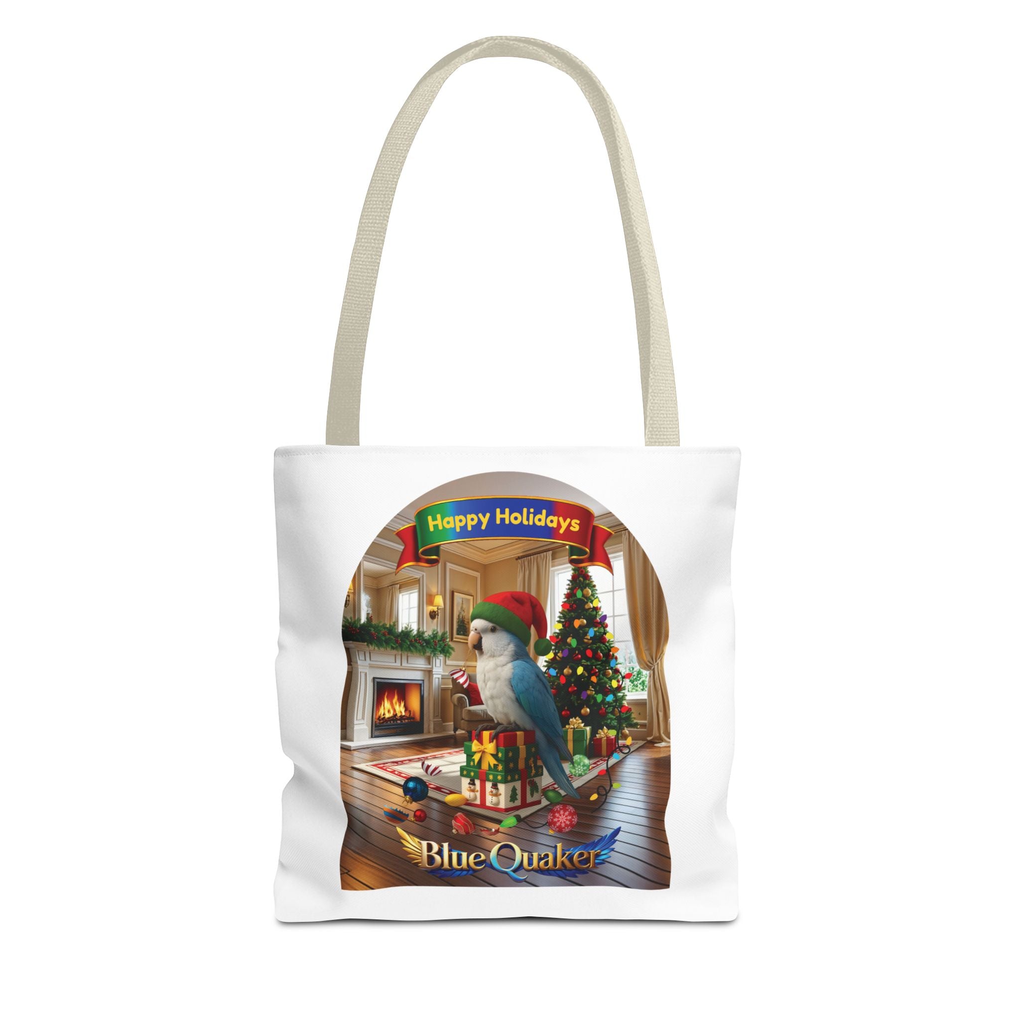 Happy Holidays Blue Quaker Tote Bag