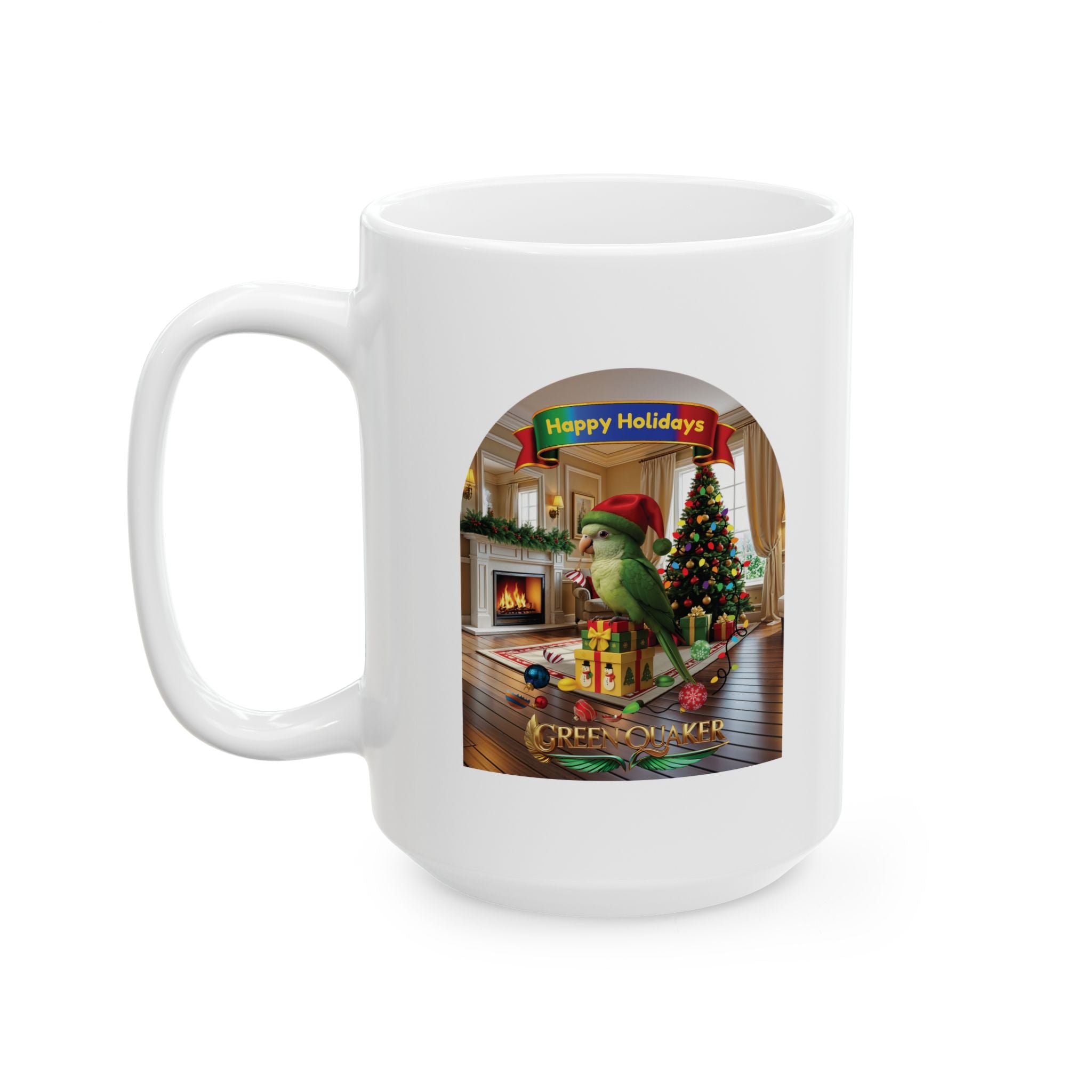 Happy Holidays Green Quaker Mug
