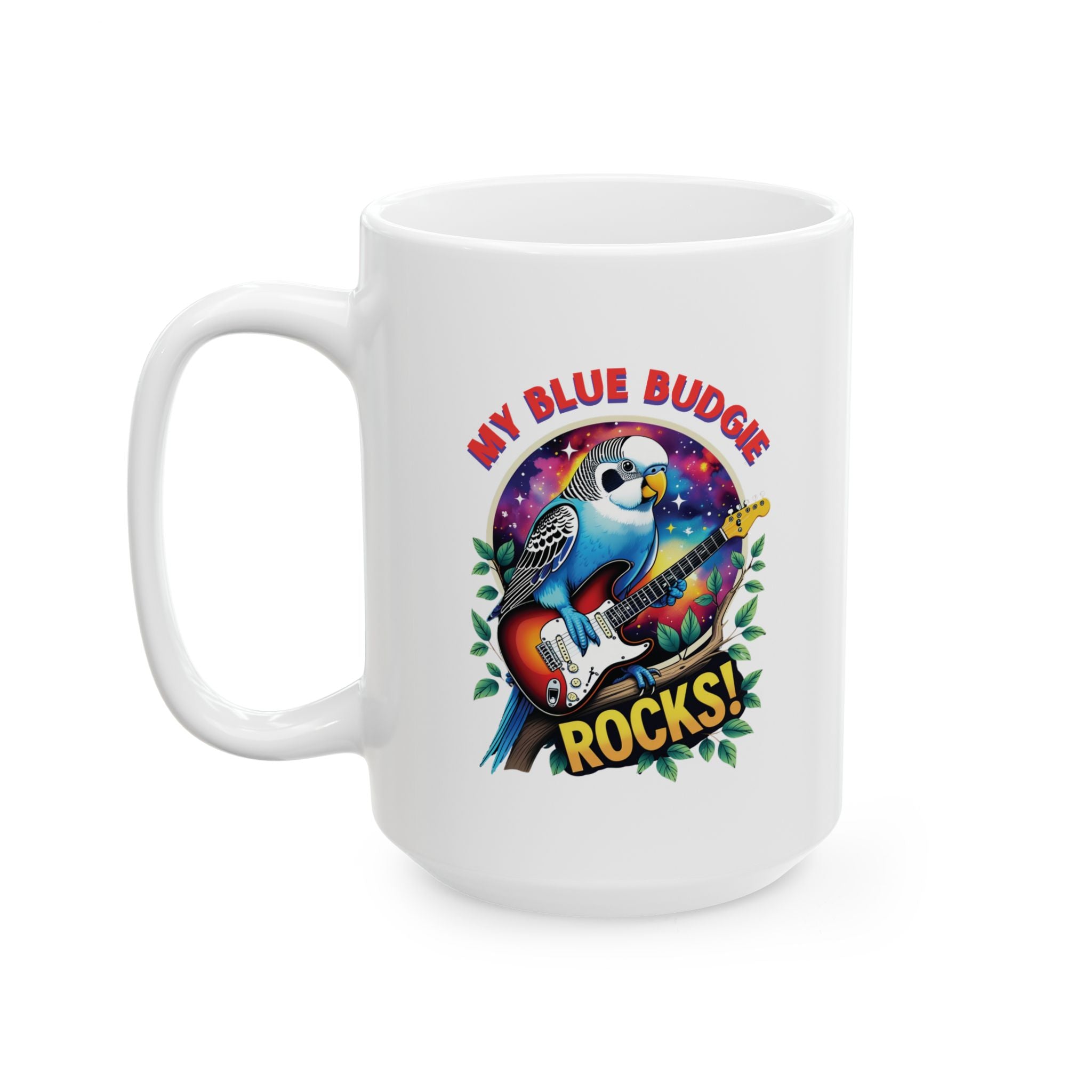 My Blue Budgie Rocks Guitar Mug