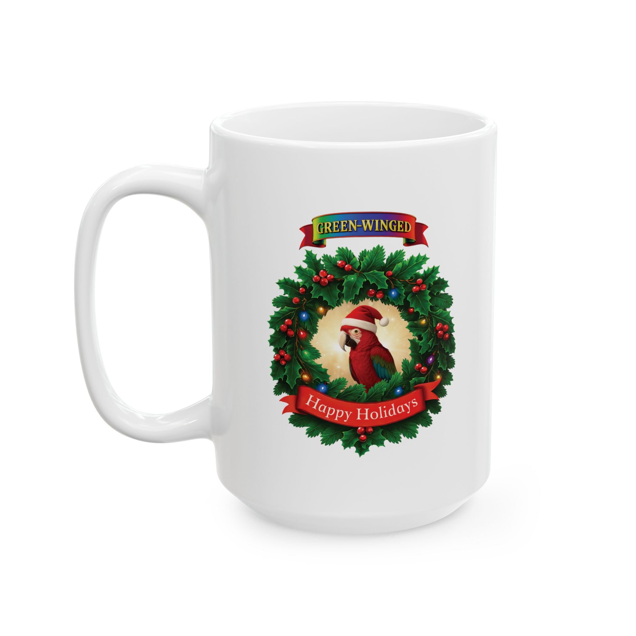Happy Holidays Green Winged Mug