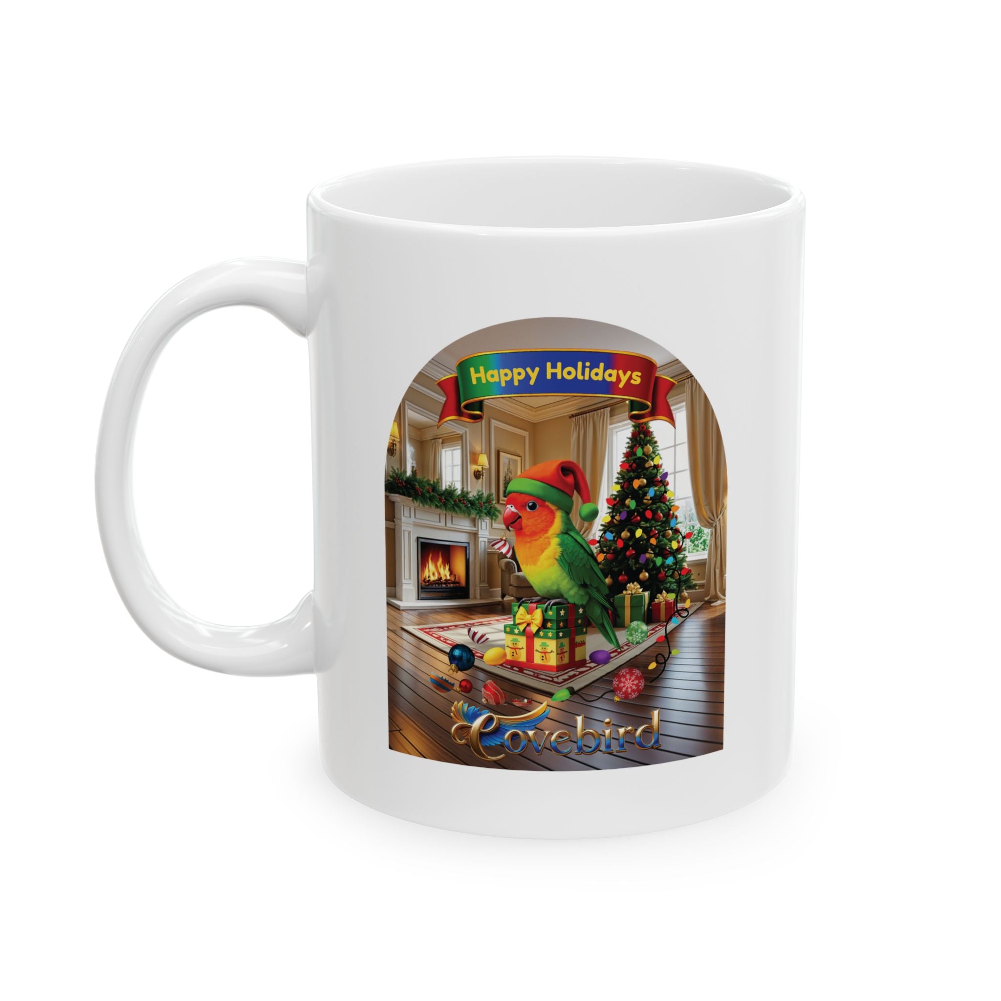 Happy Holidays Lovebird Mug