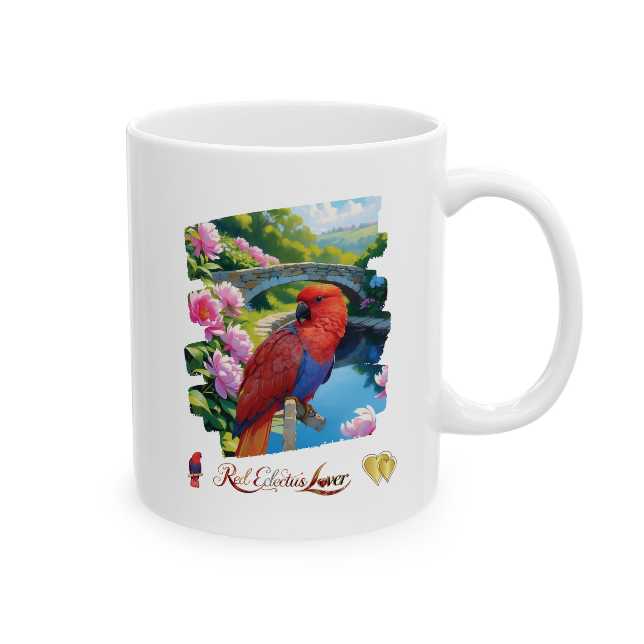 Red Eclectus Lover Floral Lake Mug