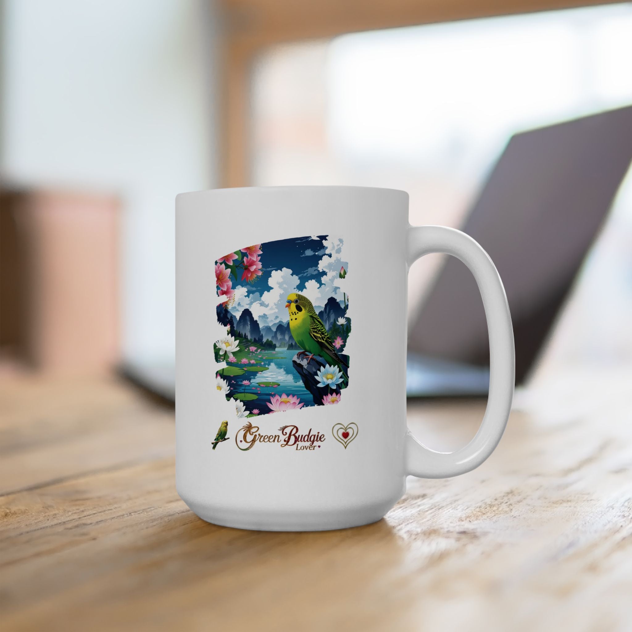 Green Budgie Lover Lake Mug