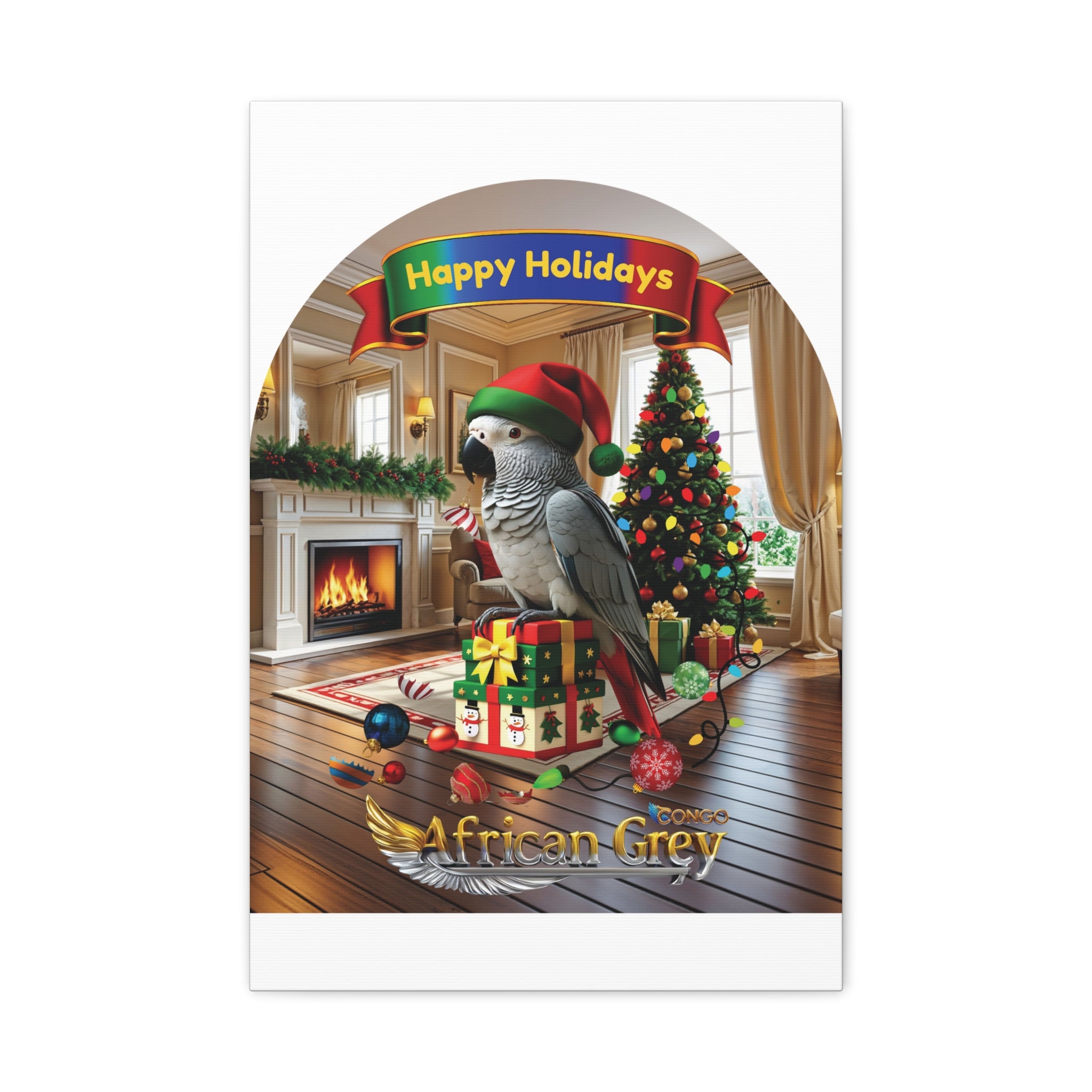 Happy Holidays Africa Grey Congo Wall-Hanging
