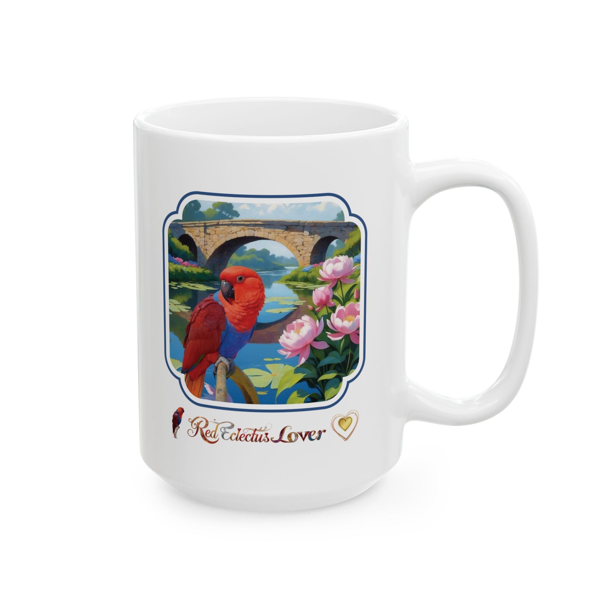 Red Eclectus Lover Bridge Scenic Mug