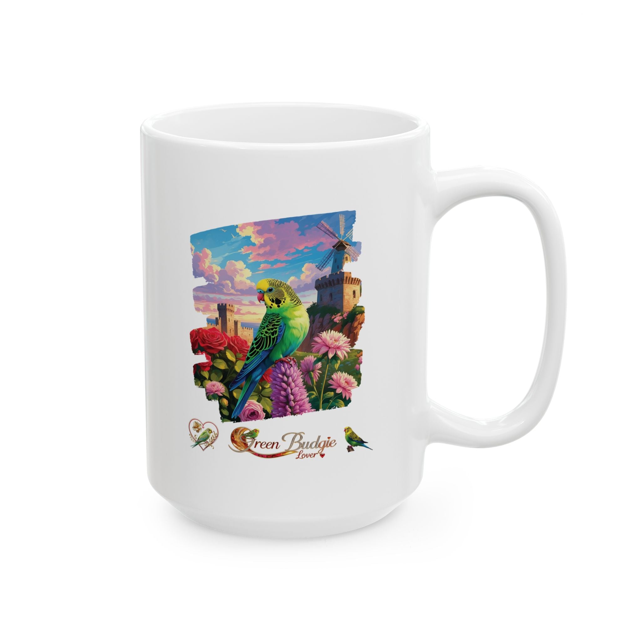 Green Budgie Lover Floral Mug