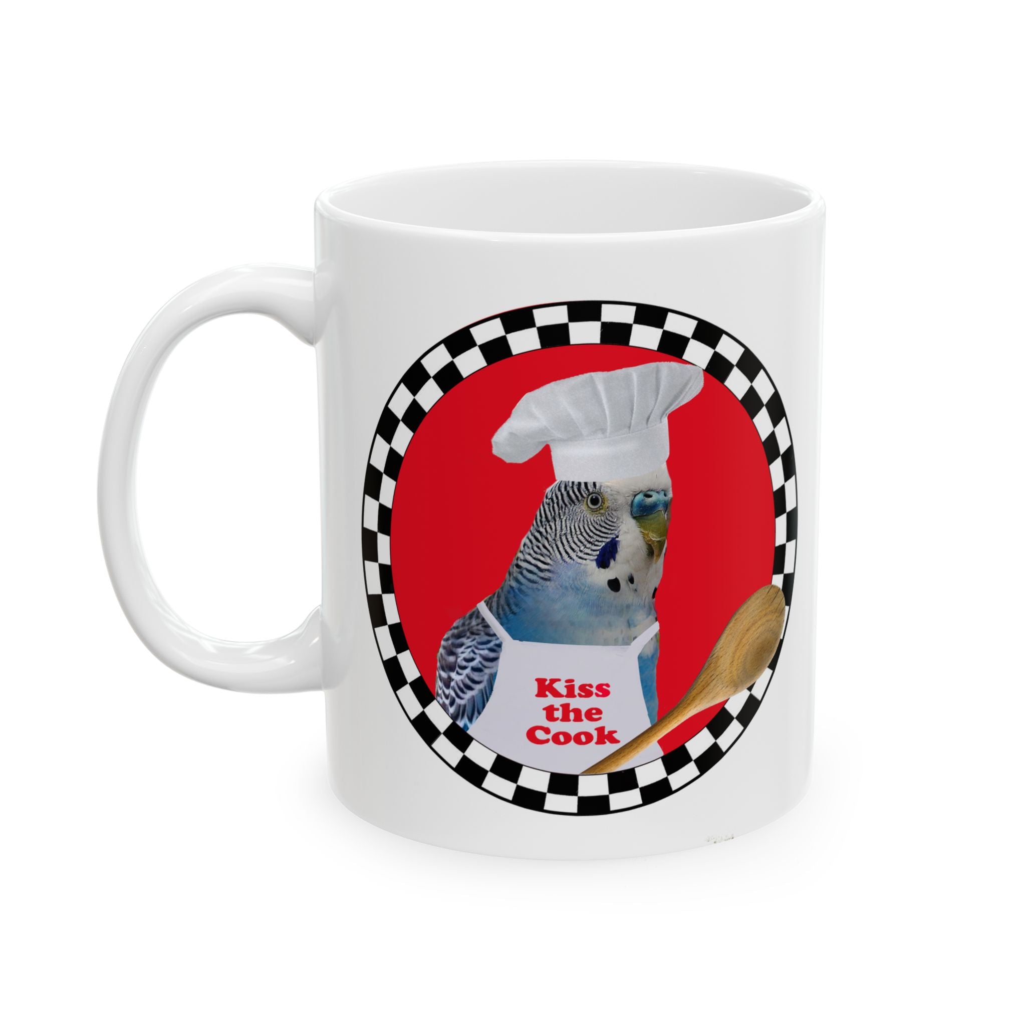 Kiss The Cook Spoon Blue Budgie Mug