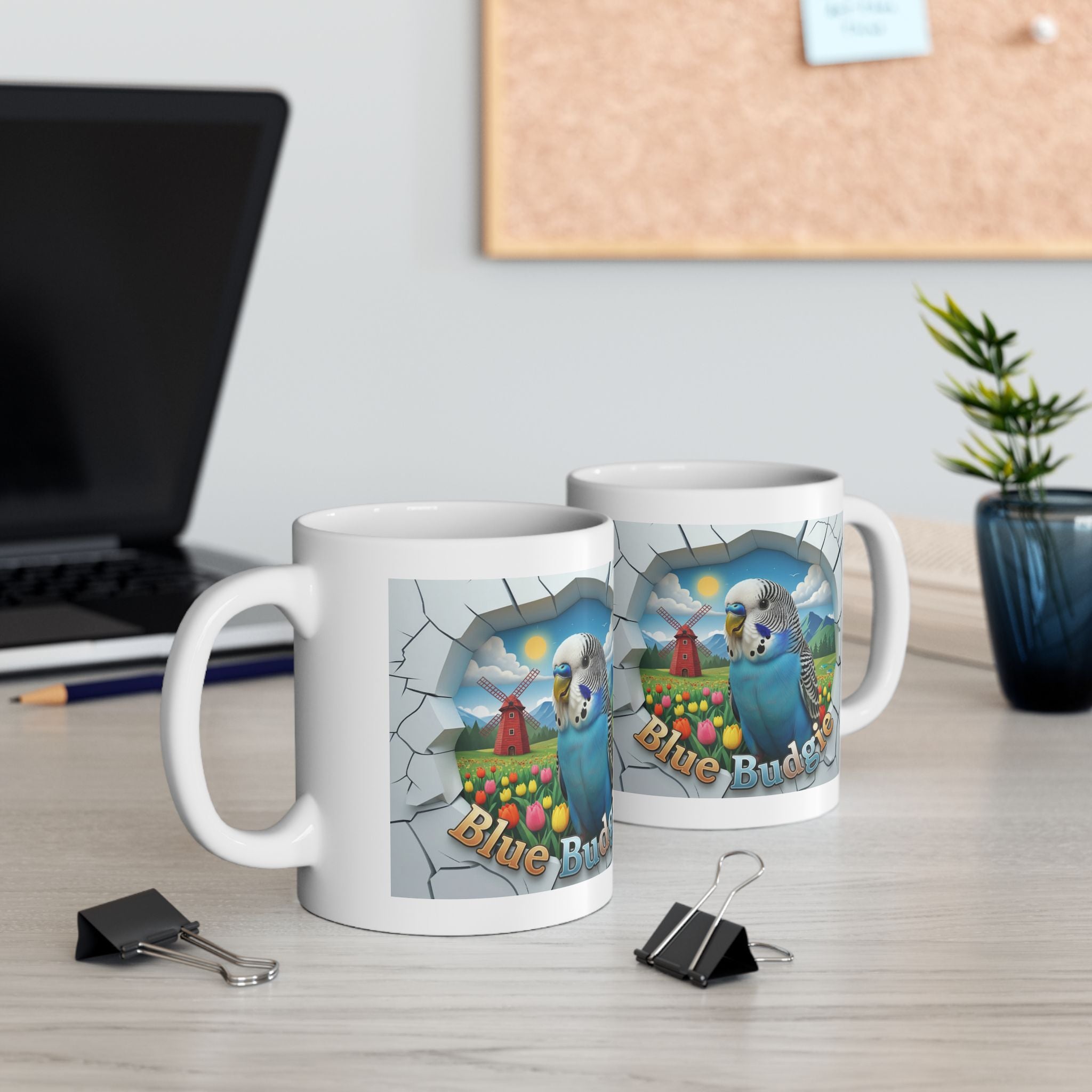 Blue Budgie Floral Meadow Mug