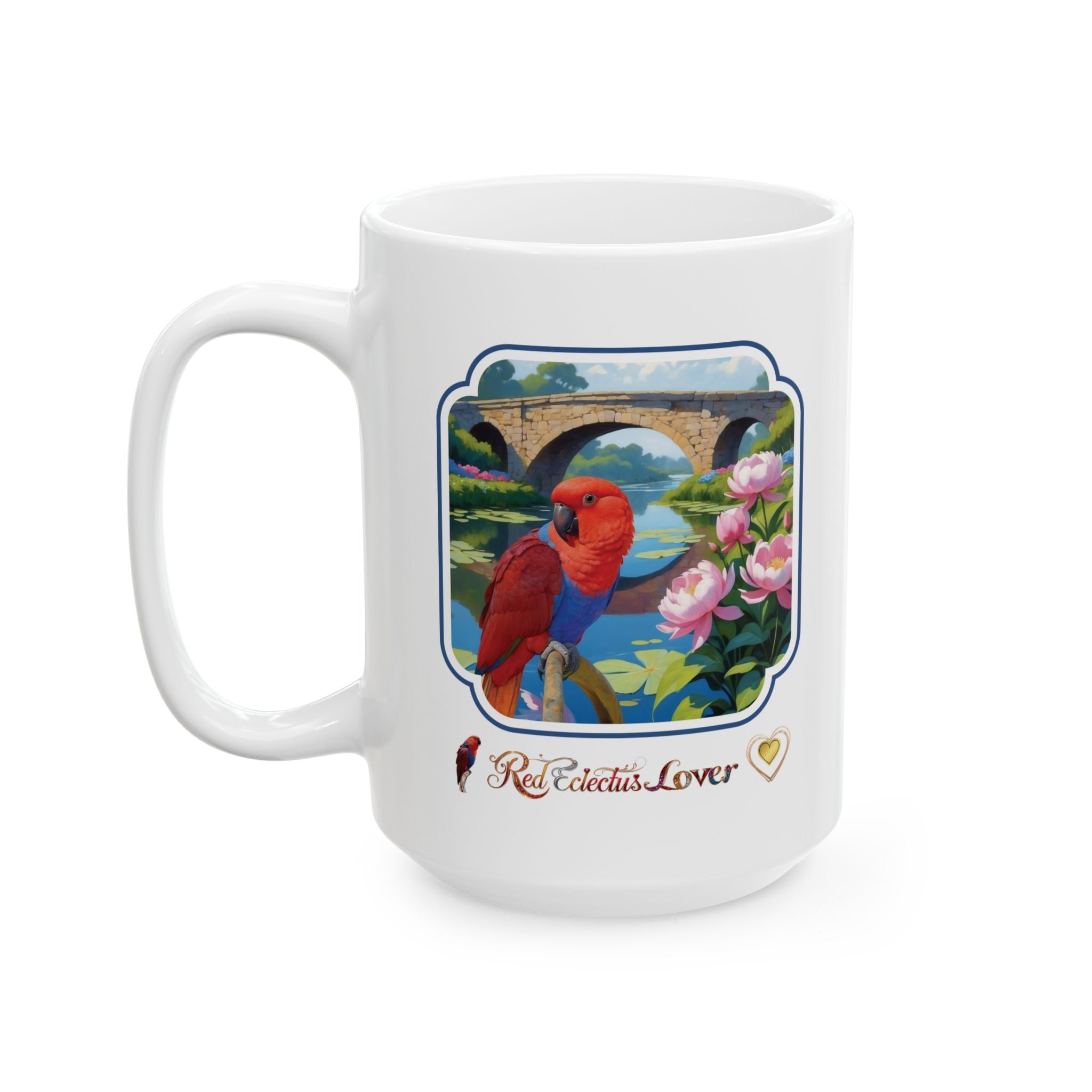 Red Eclectus Lover Bridge Scenic Mug