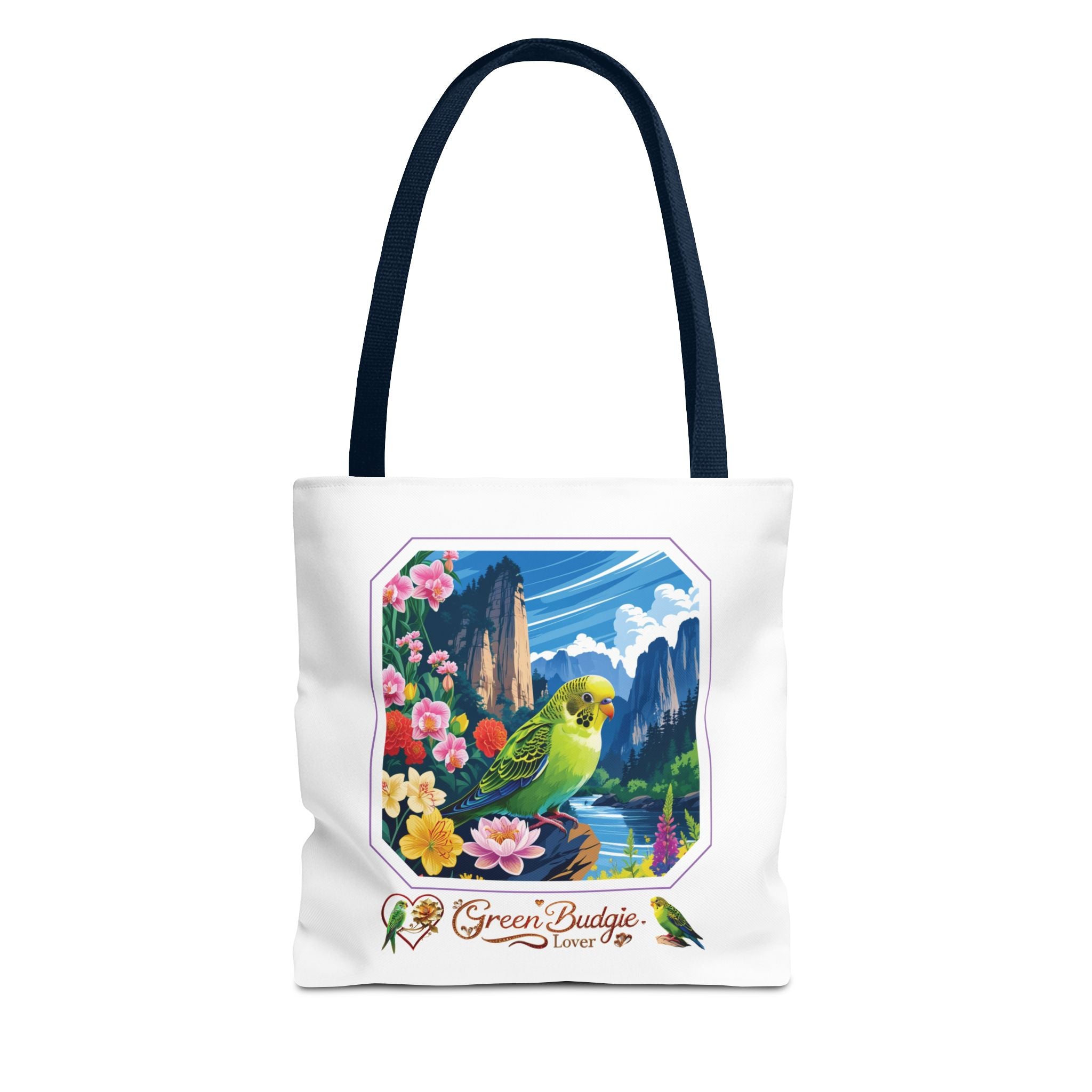 Green Budgie Lover Floral Tote Bag