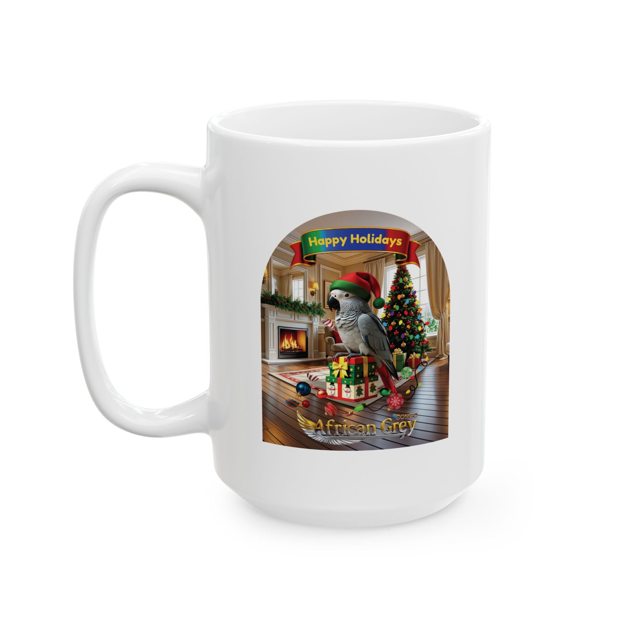 Happy Holidays African Grey Mug