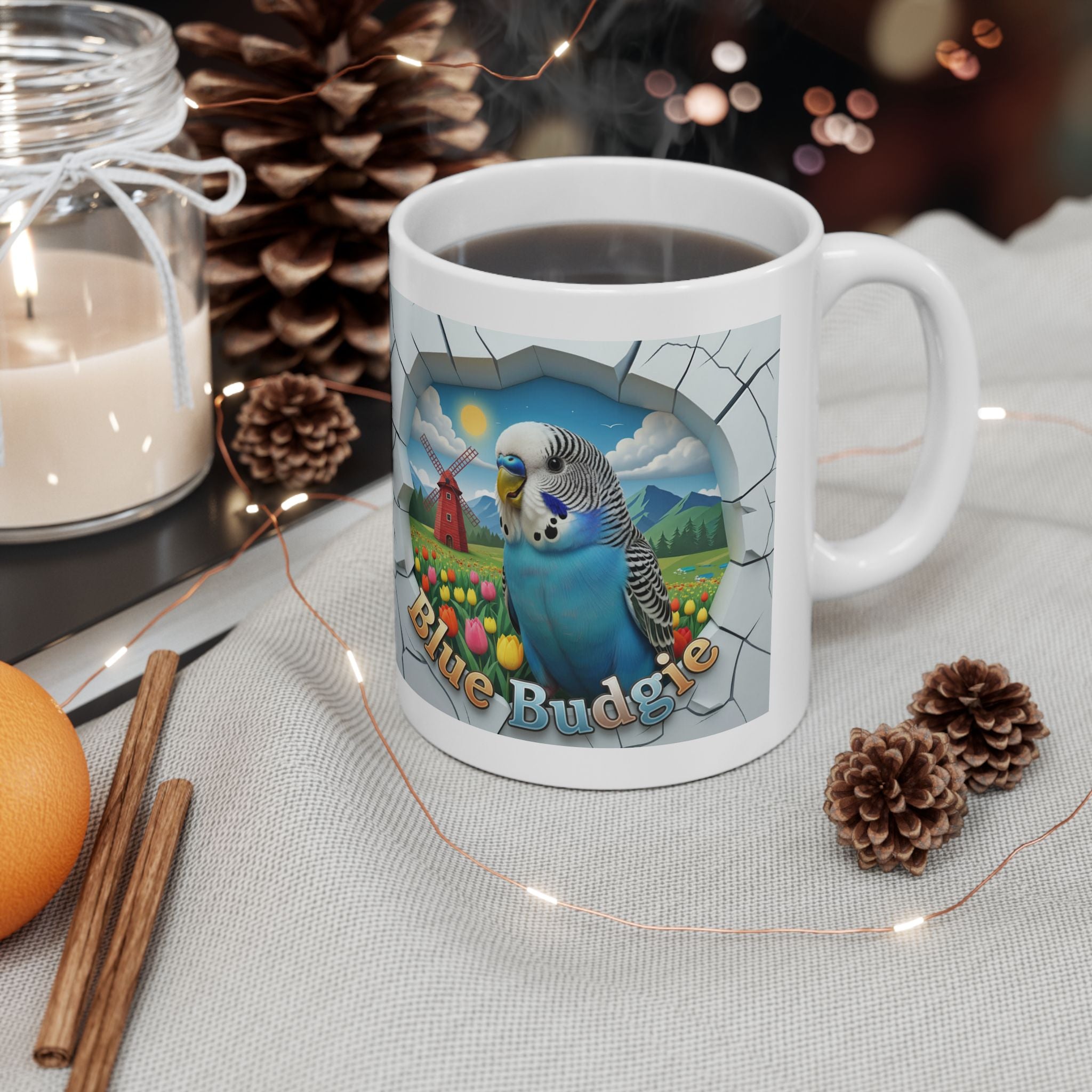 Blue Budgie Floral Meadow Mug
