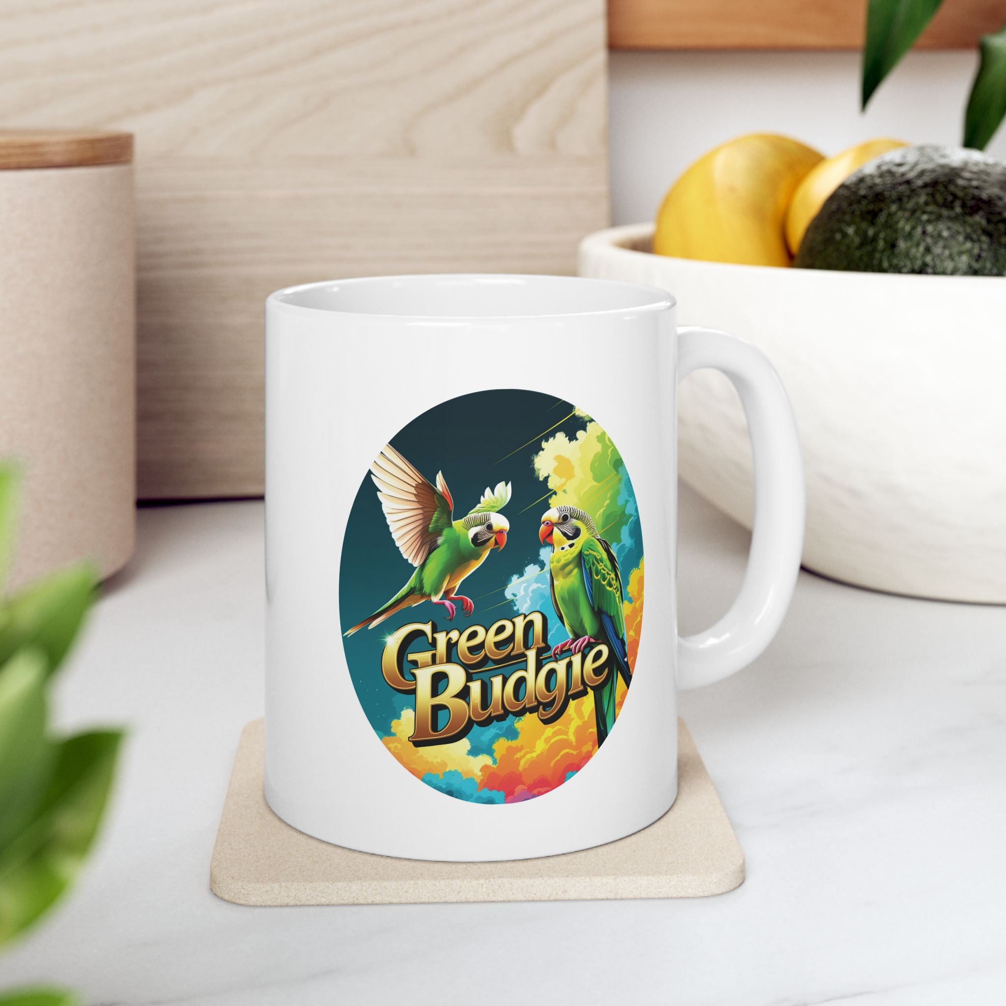 Cute Green Budgie Pair Mug