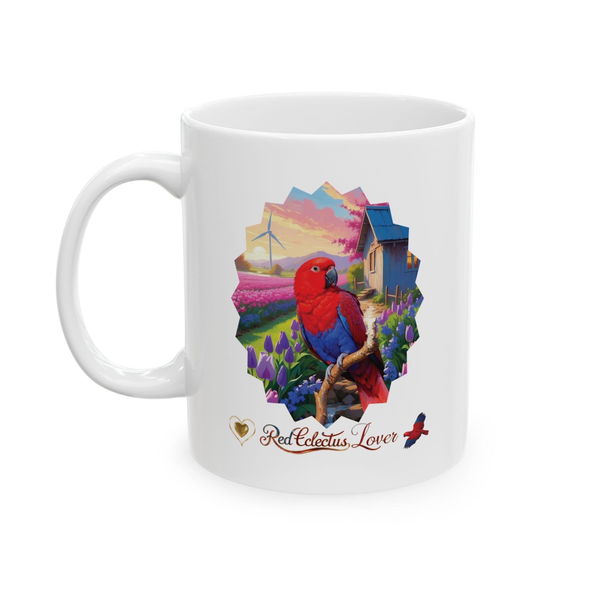 Red Eclectus Lover Floral Scenic Mug
