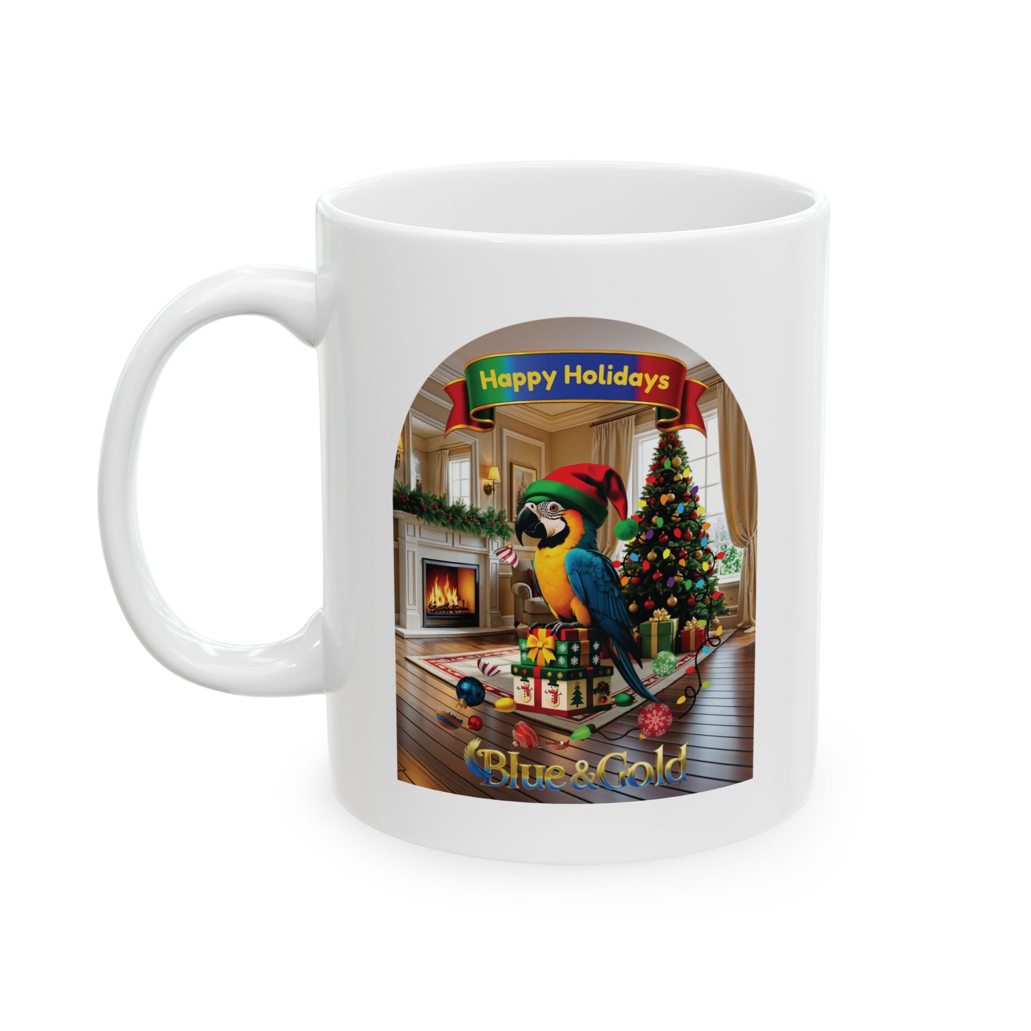 Happy Holidays Blue & Gold Mug