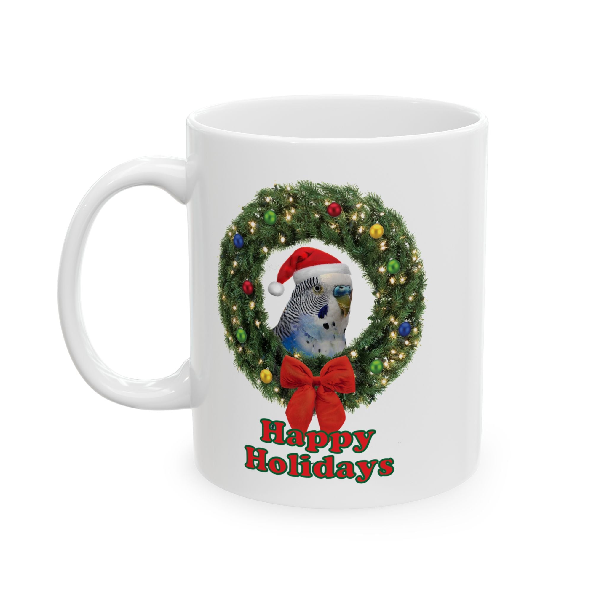 Happy Christmas Holidays Blue Budgie Mug