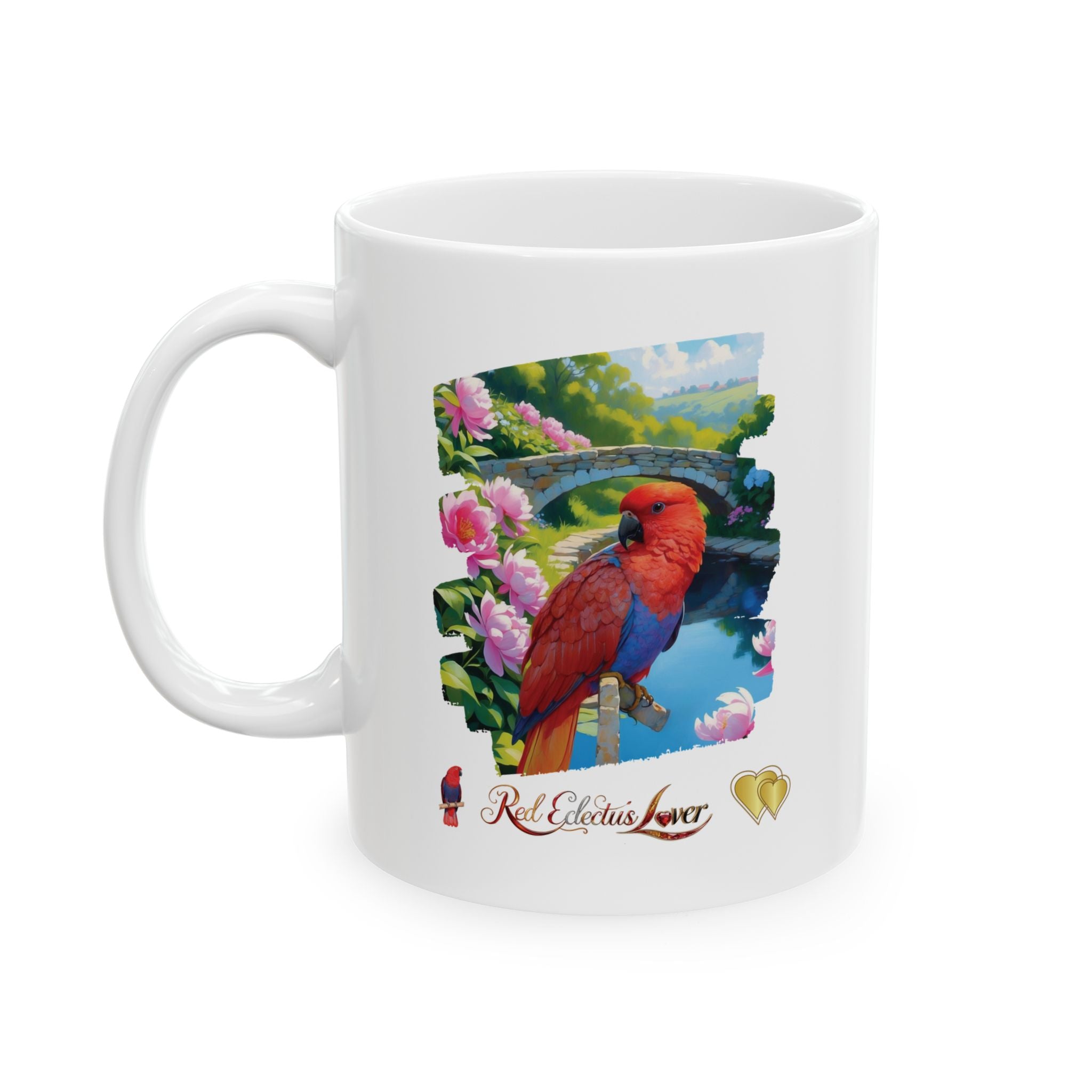 Red Eclectus Lover Floral Lake Mug
