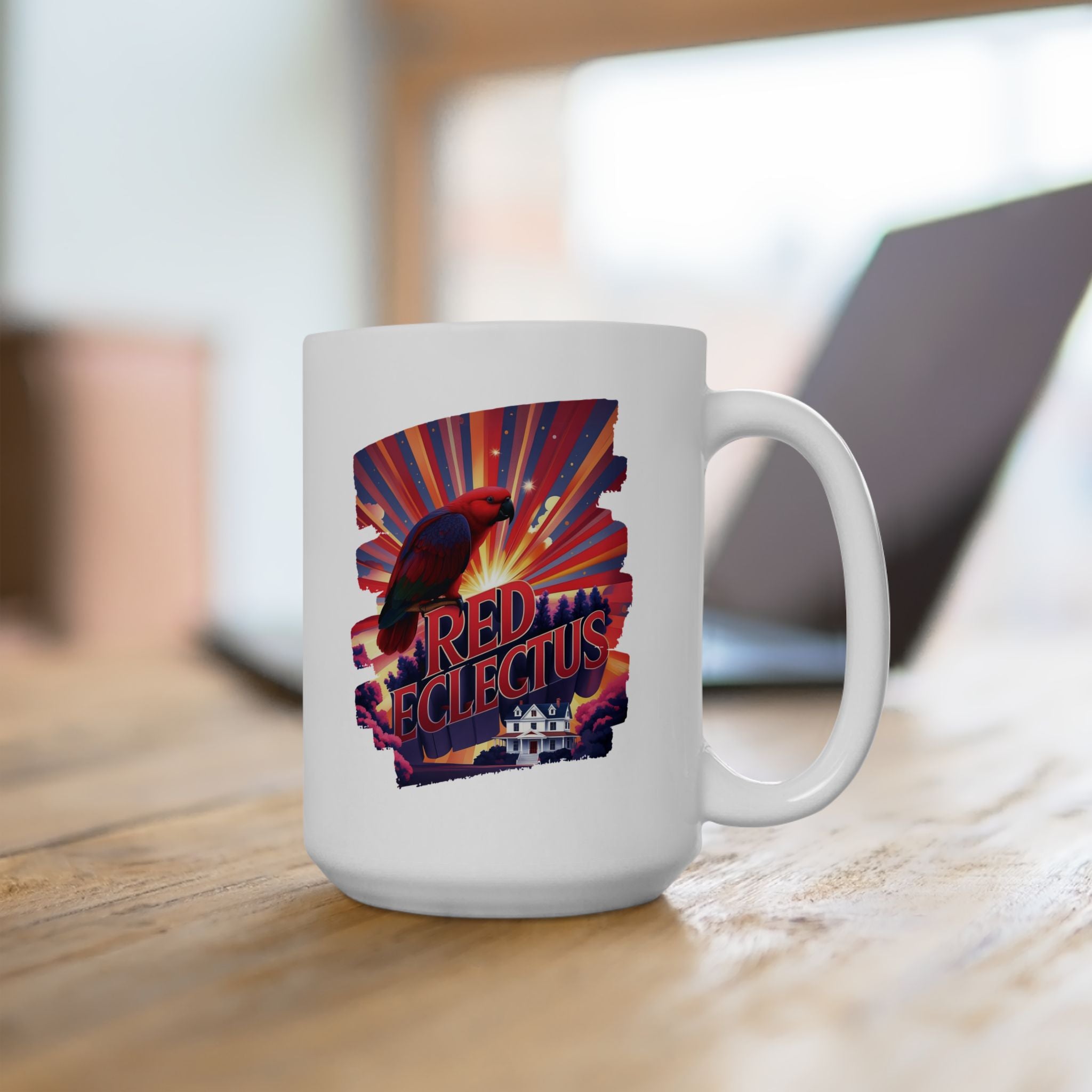 Red Eclectus Sunburst Scenic Mug