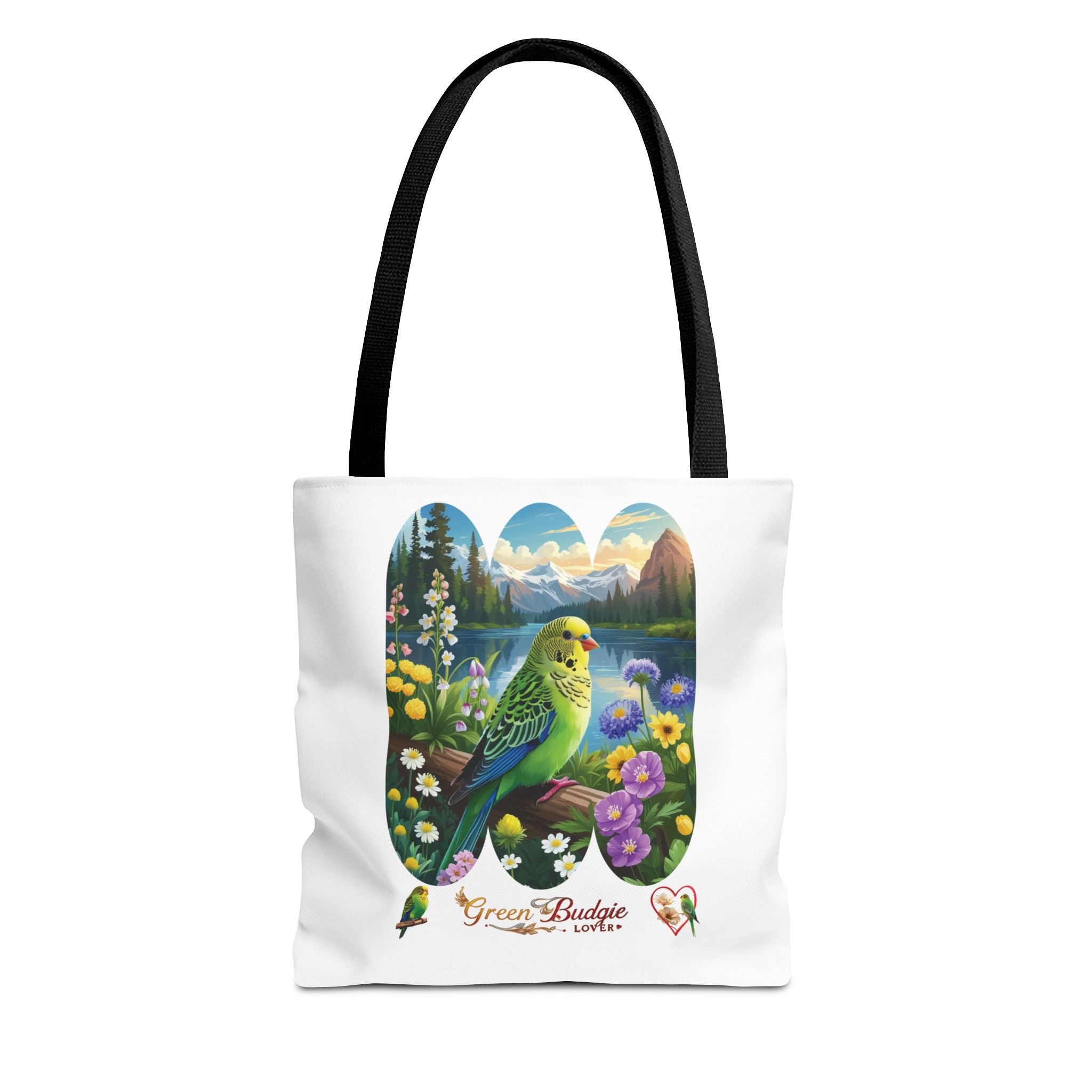 Green Budgie Lover Floral Tote Bag