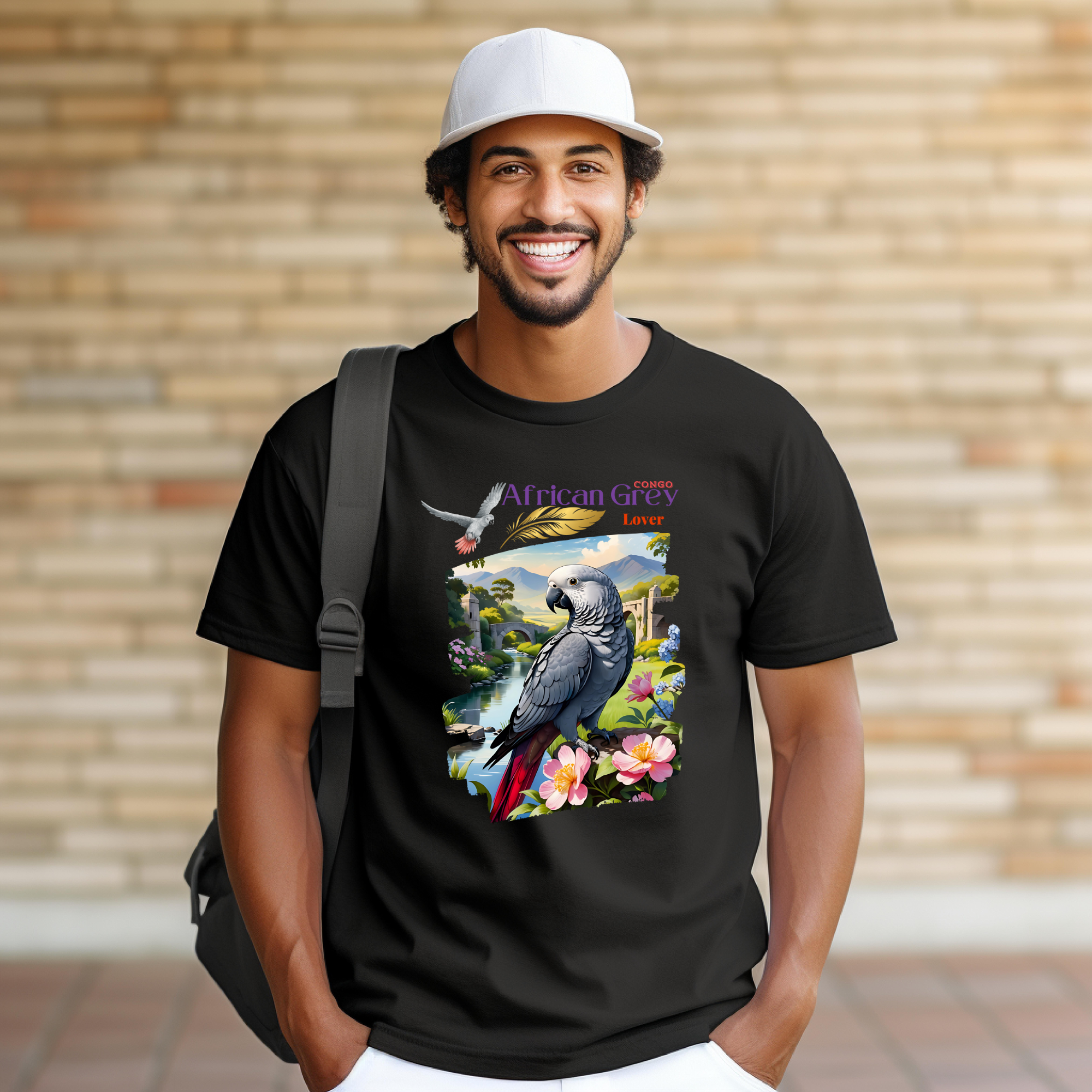 African Grey Congo Lover Floral T-Shirt