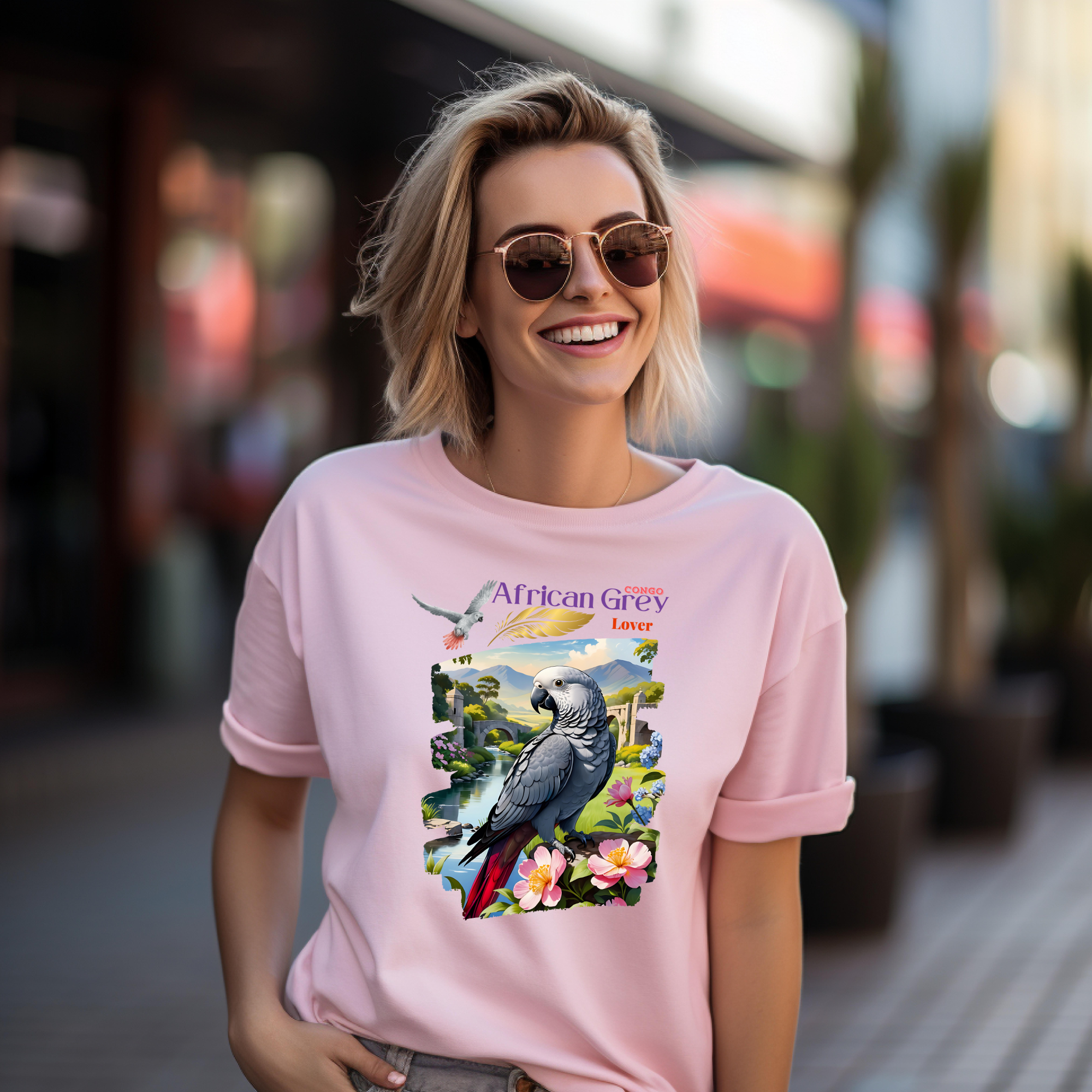 African Grey Congo Lover Floral T-Shirt
