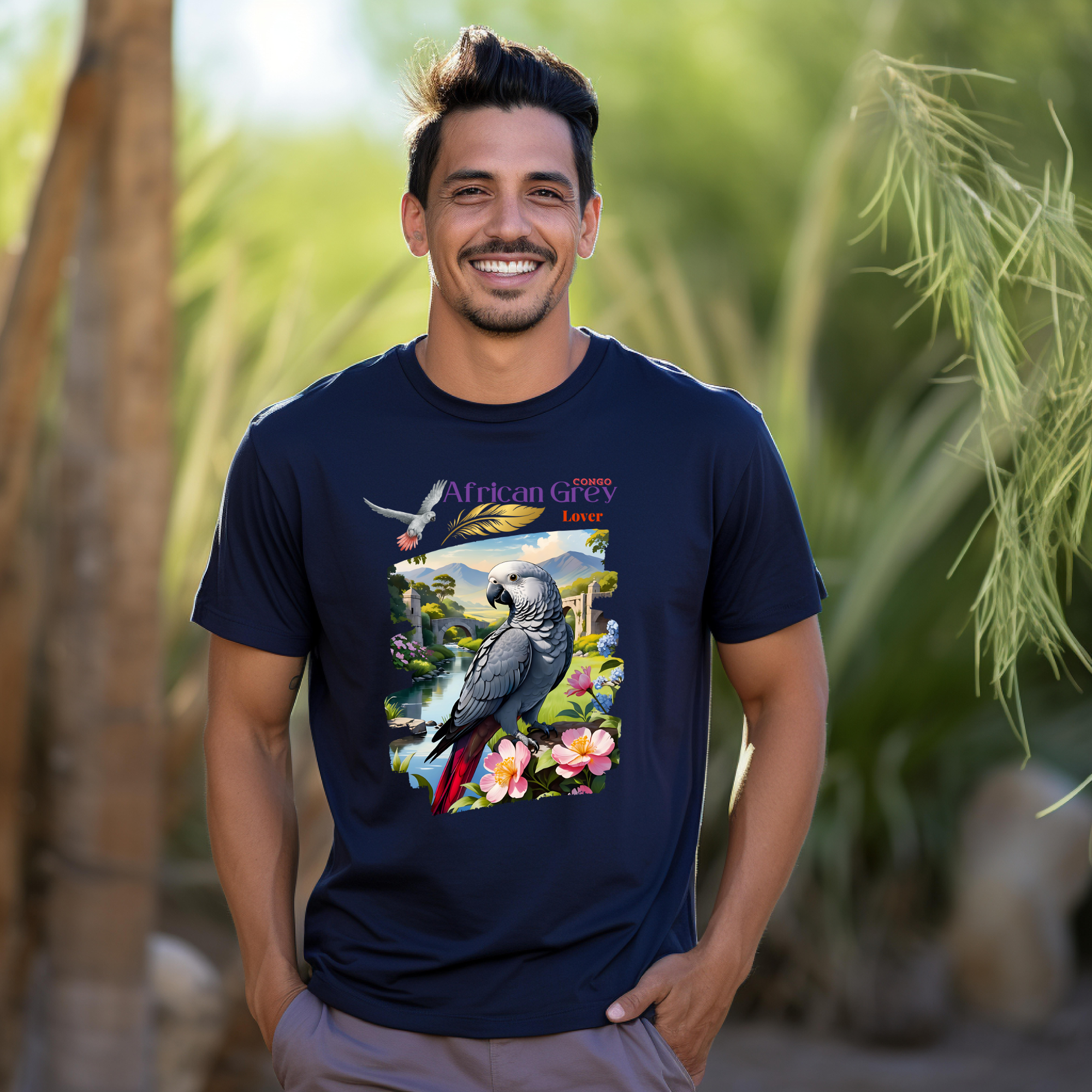 African Grey Congo Lover Floral T-Shirt