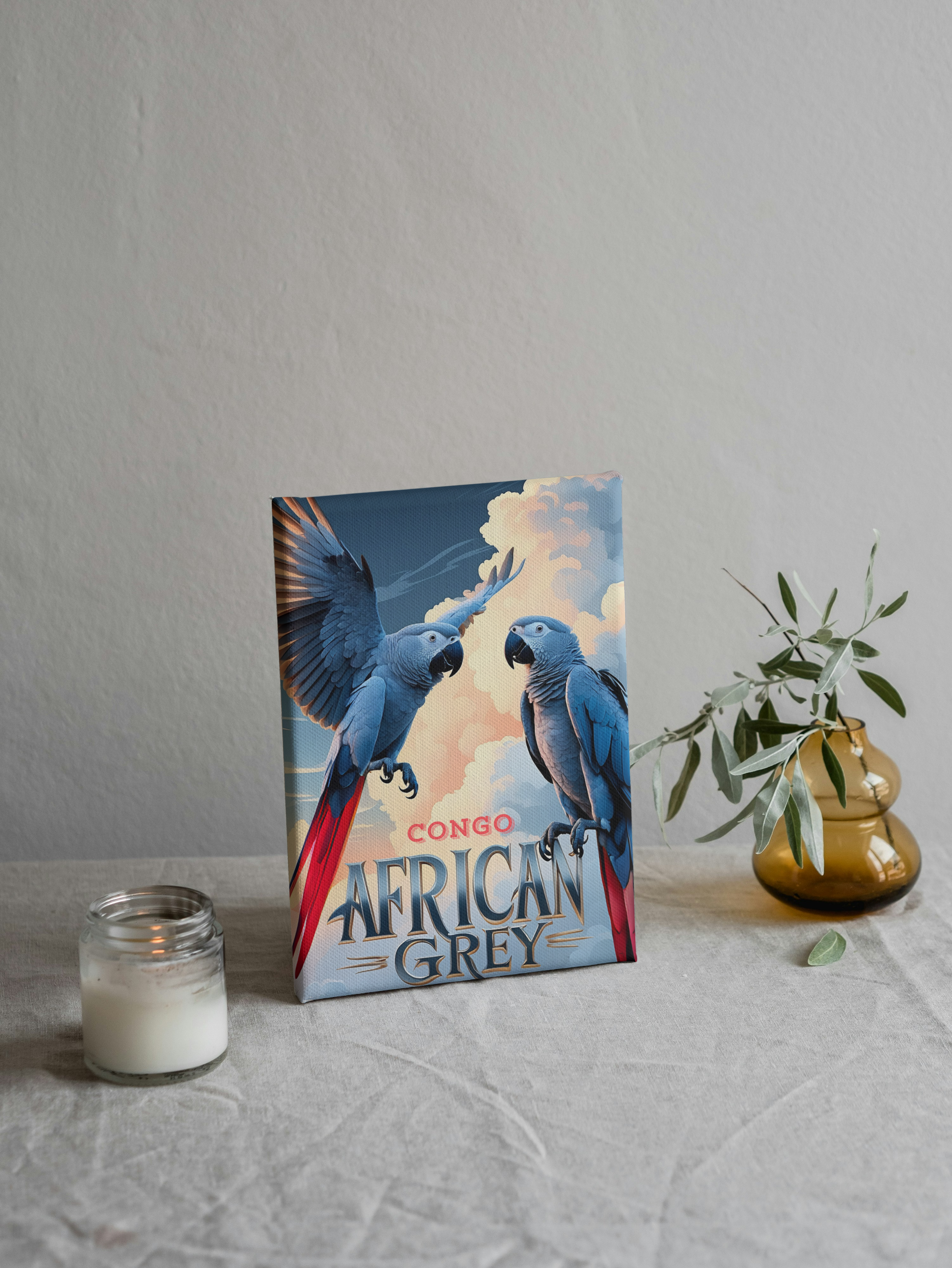 African Grey Congo Parrot Canvas Wall Hanging