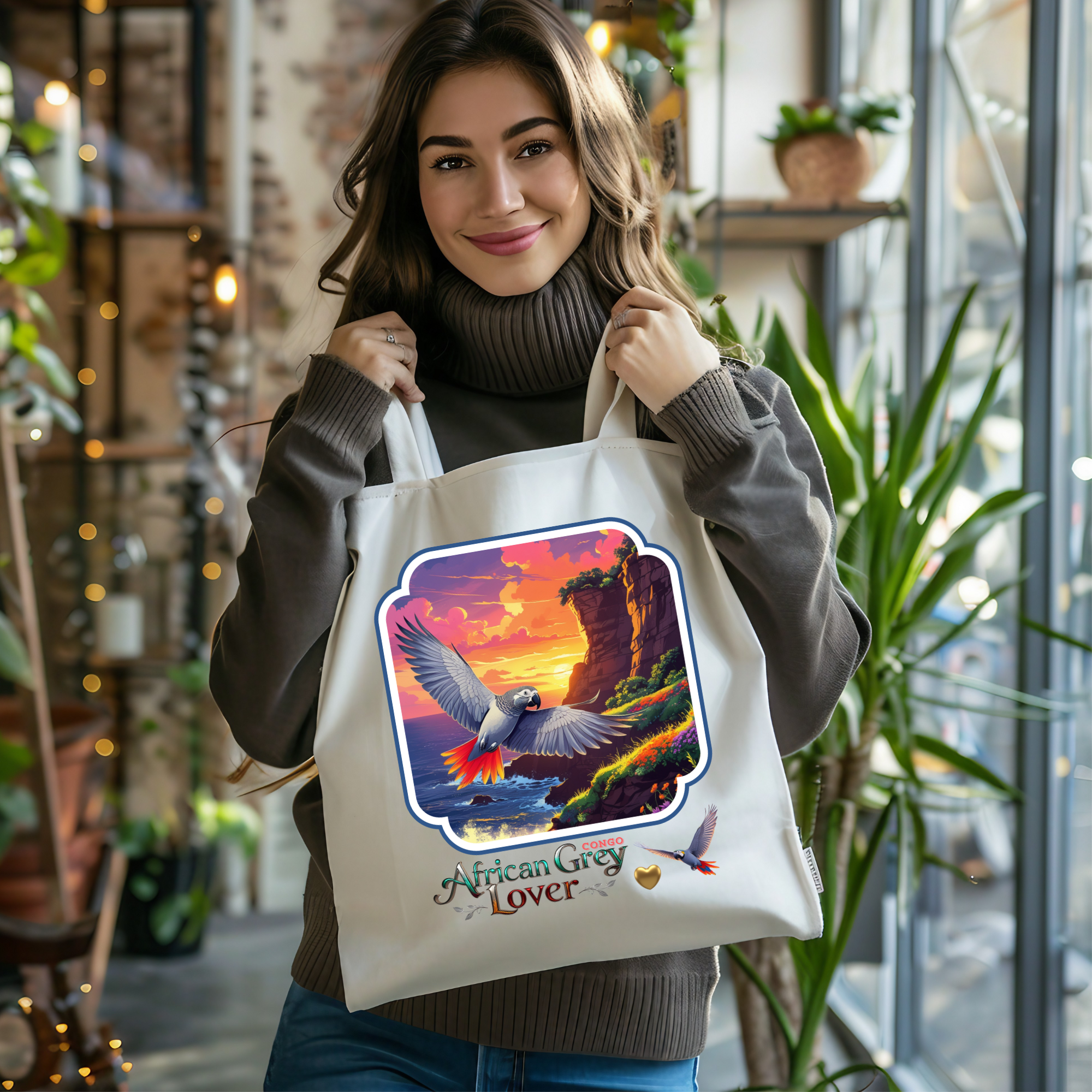 Tote Bag With African Grey Congo Design
