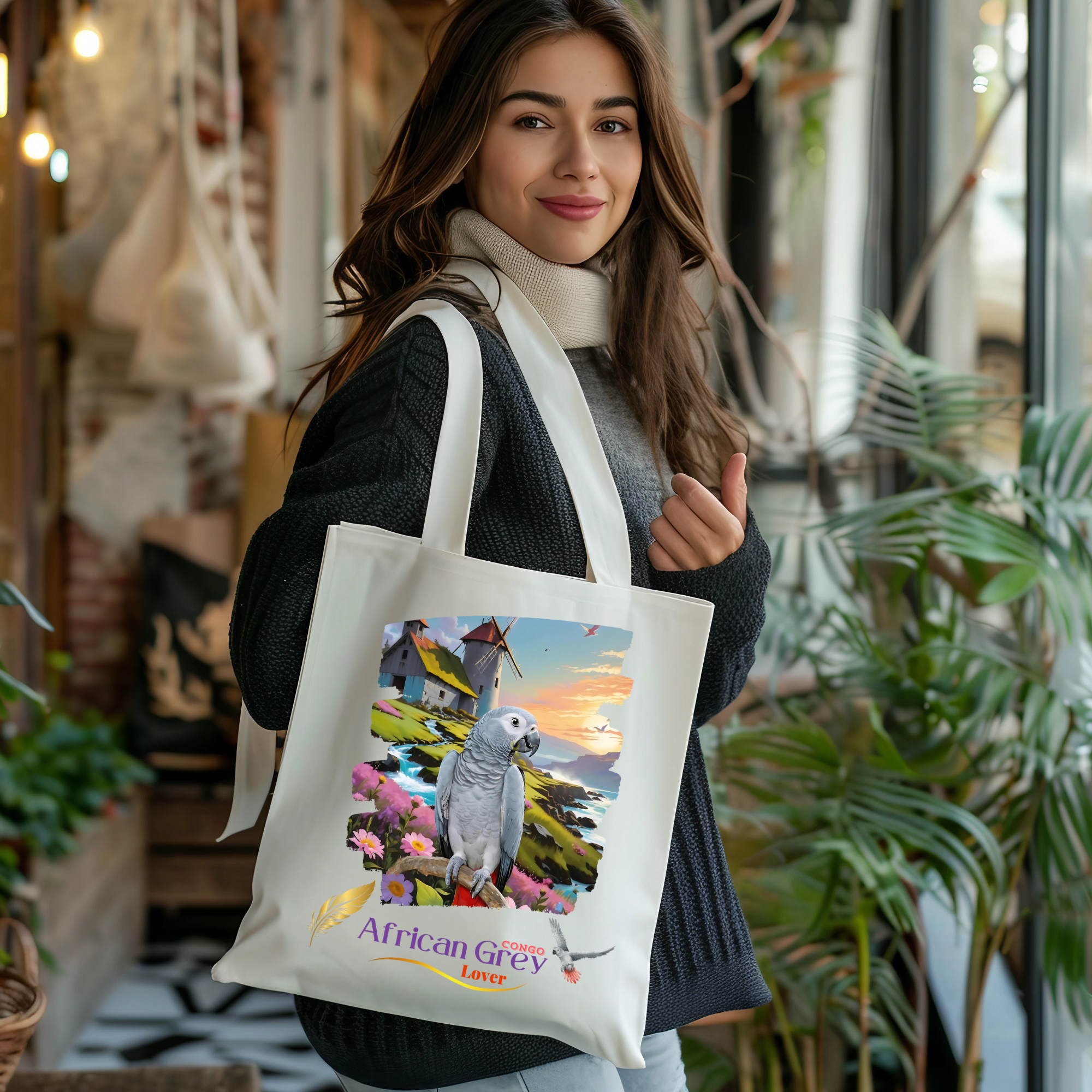Tote Bag With African Grey Lover Design