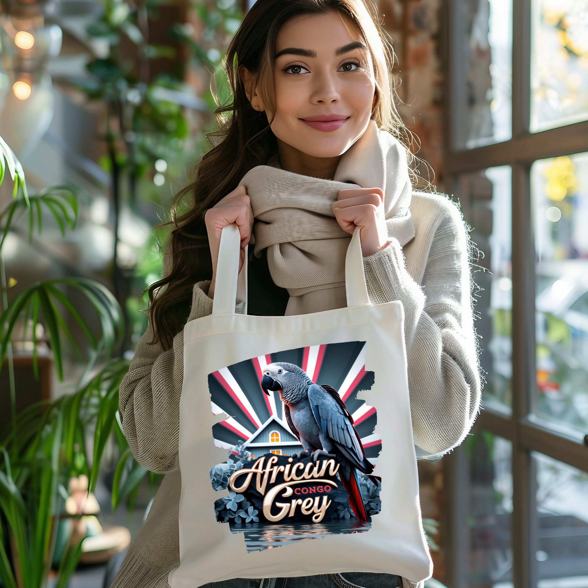 Tote Bag With African Grey Parrot Design