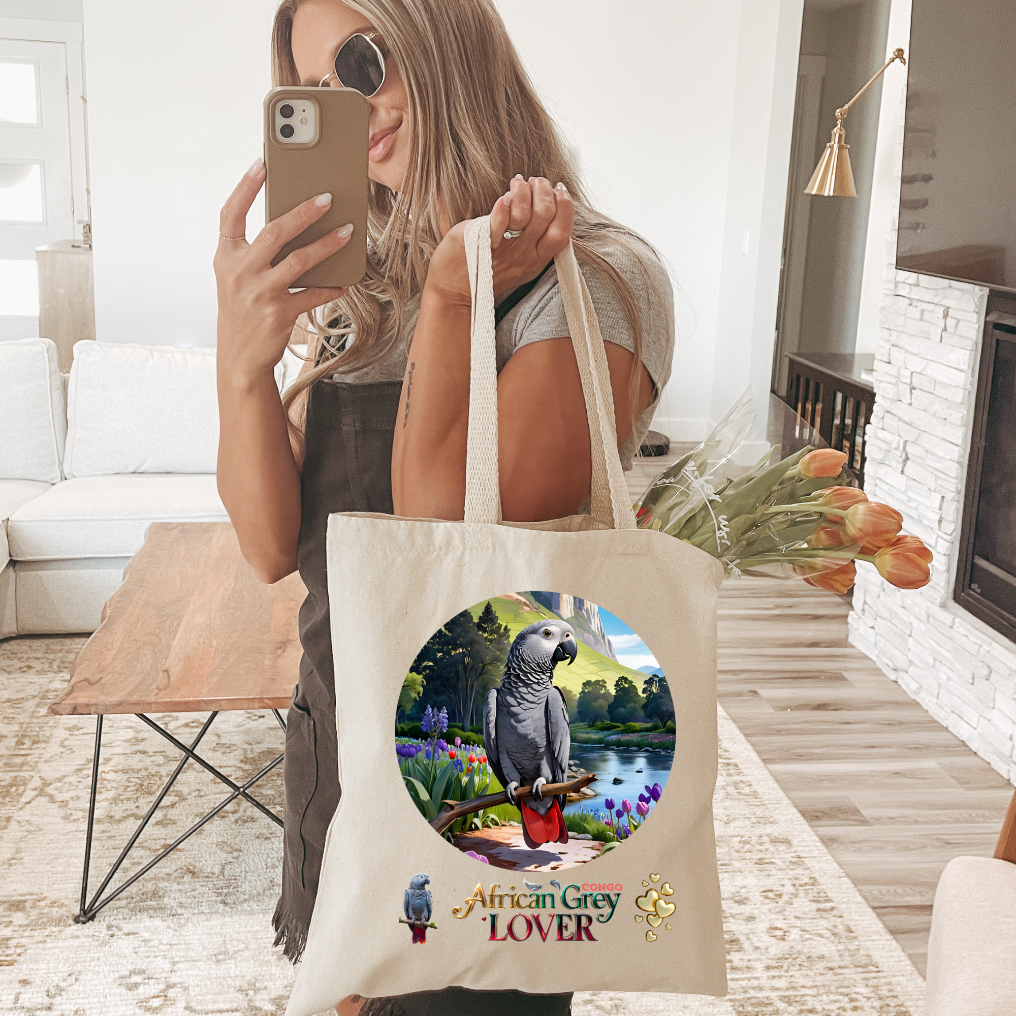 Tote Bag With African Grey Lover Design