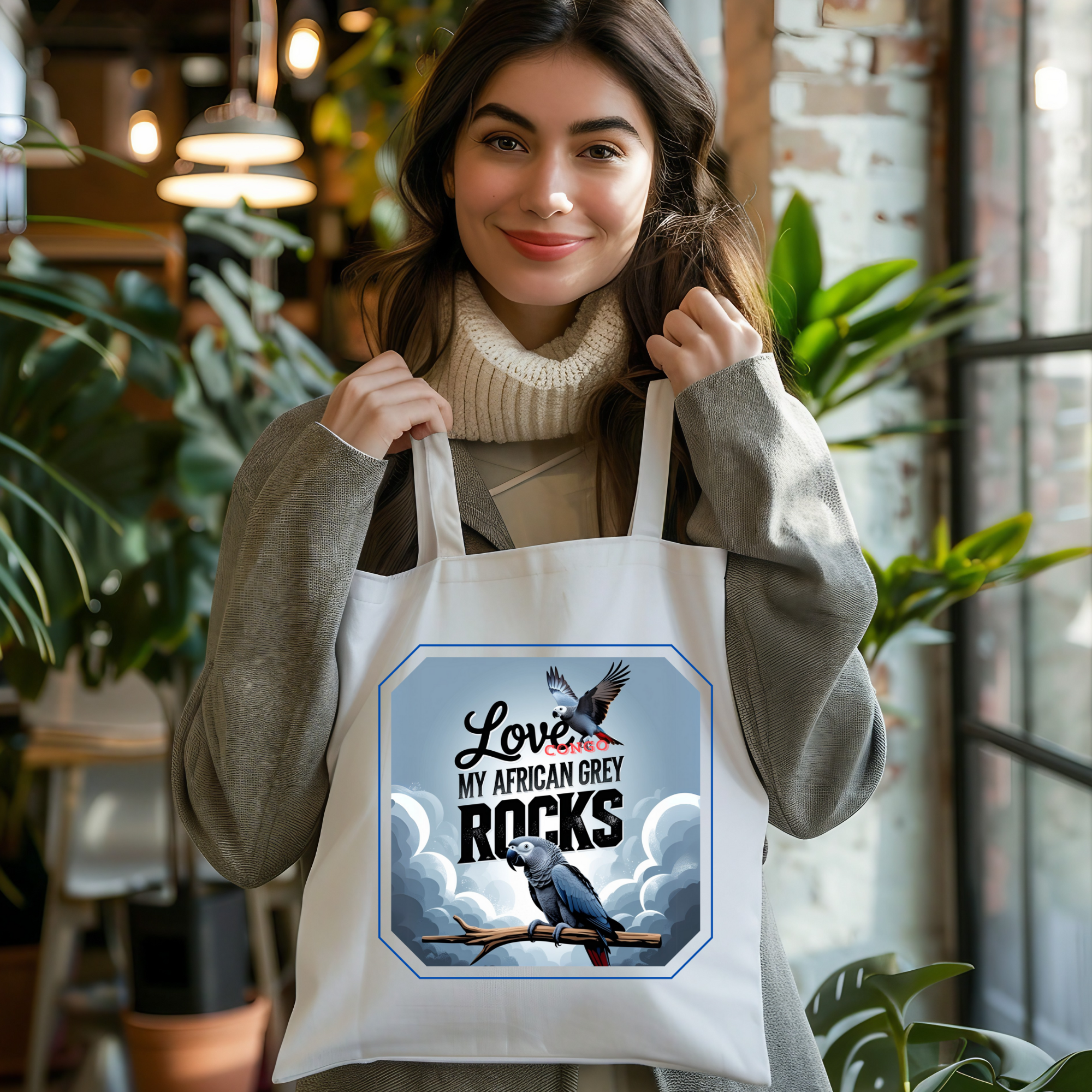 Tote Bag With African Grey Parrot Design