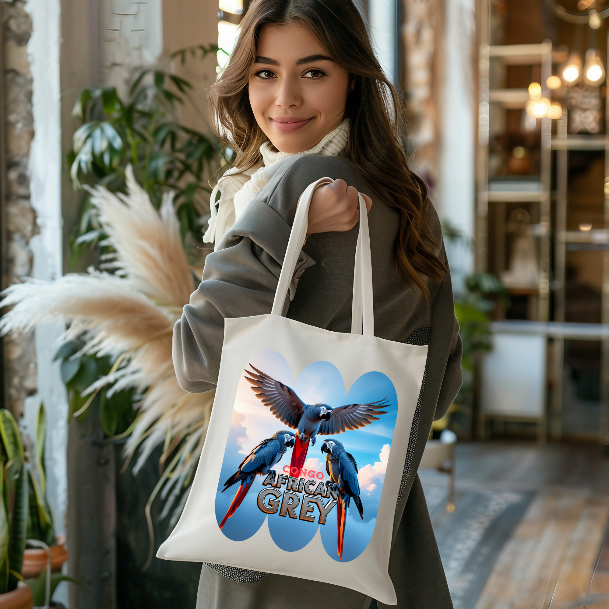 Tote Bag With African Grey Parrot Lover Design