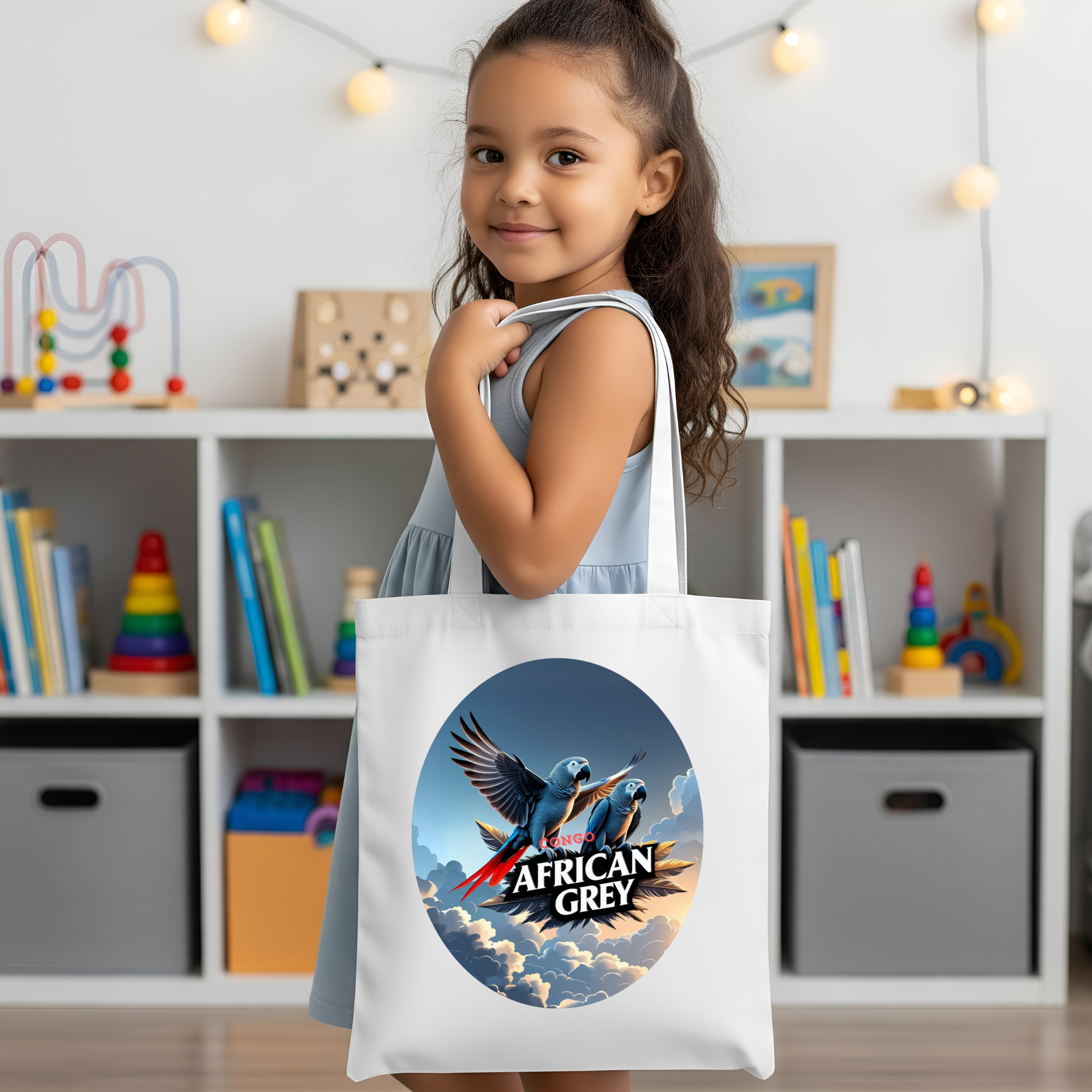 Tote Bag With African Grey Parrots Design