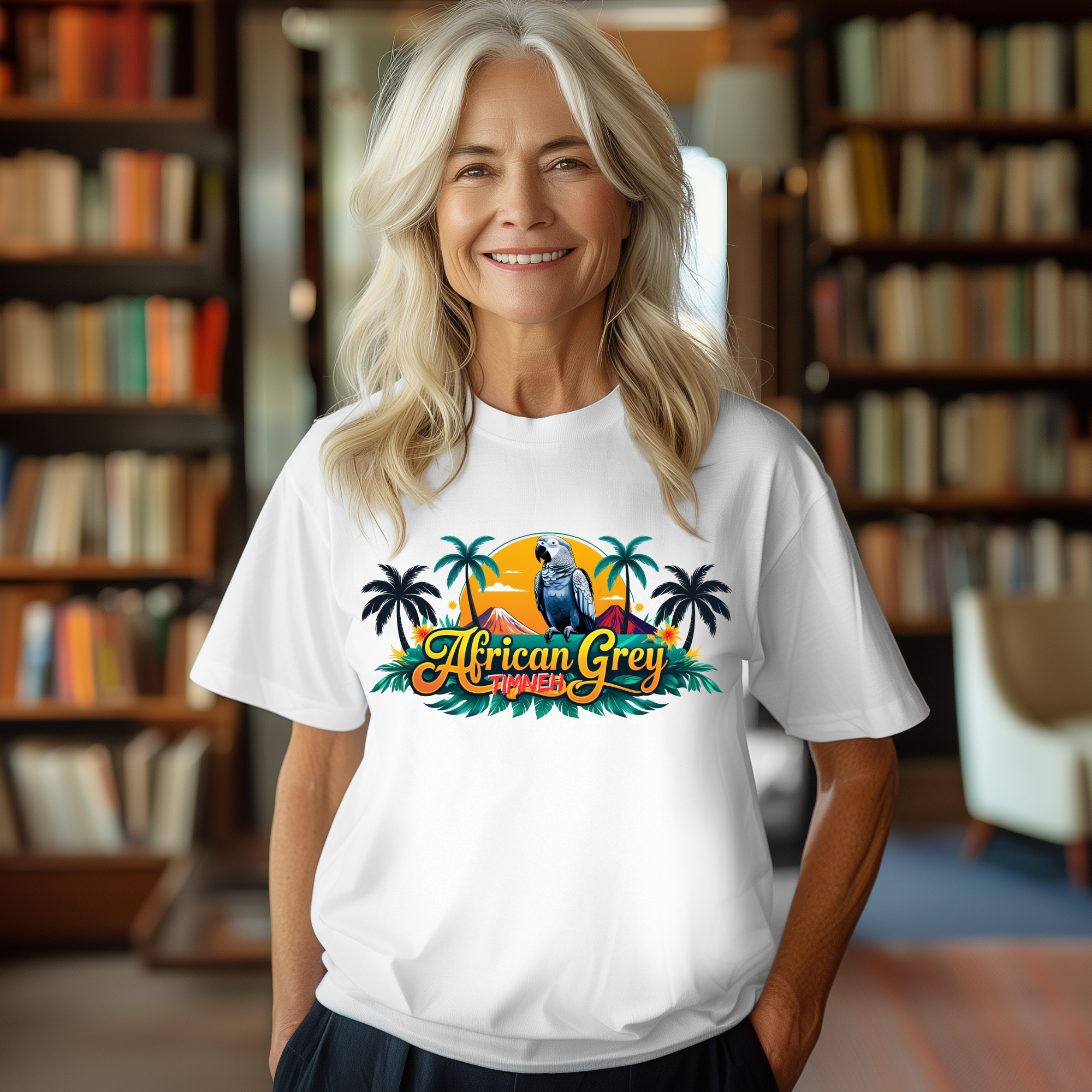African Grey Timneh Palm Tree T-Shirt