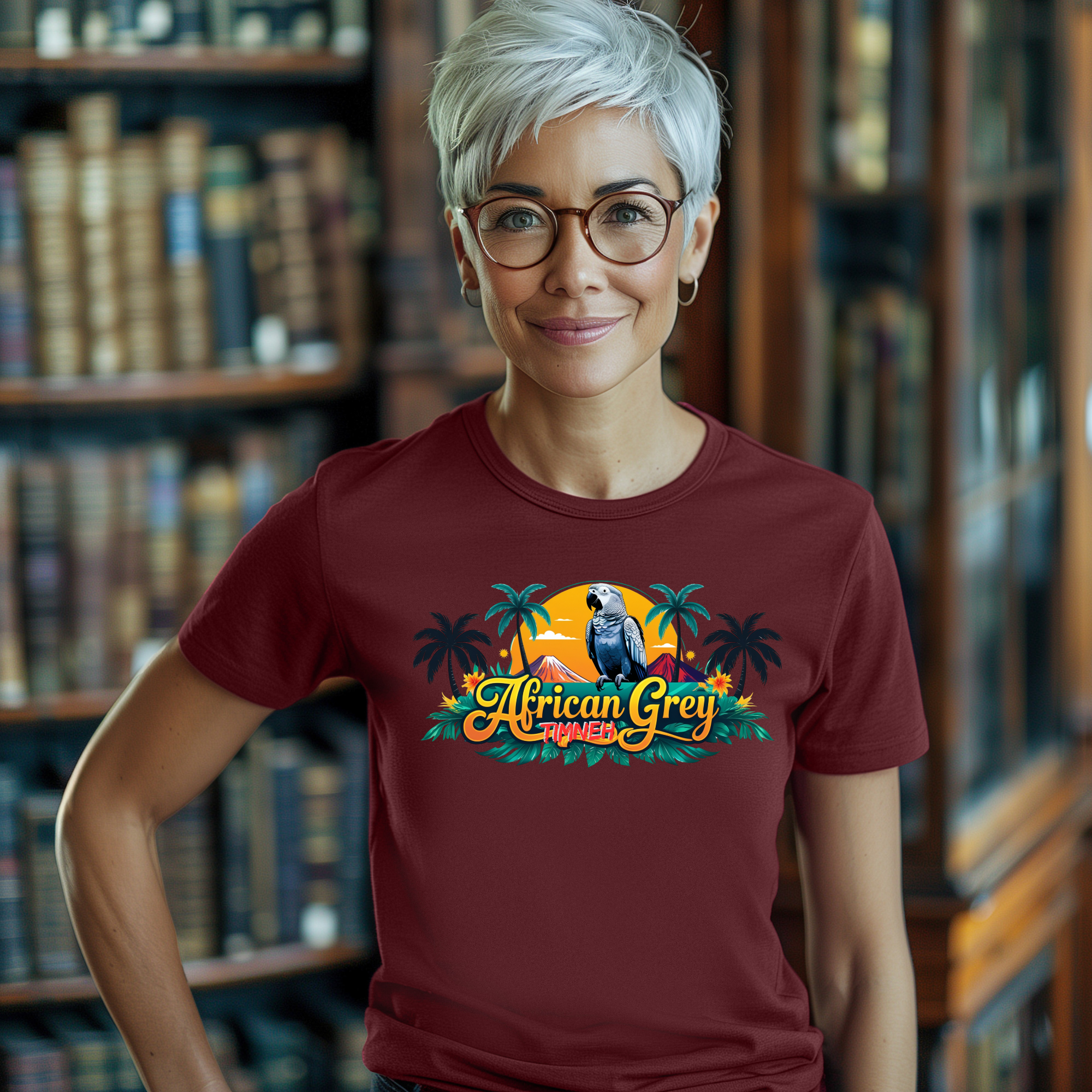 African Grey Timneh Palm Tree T-Shirt