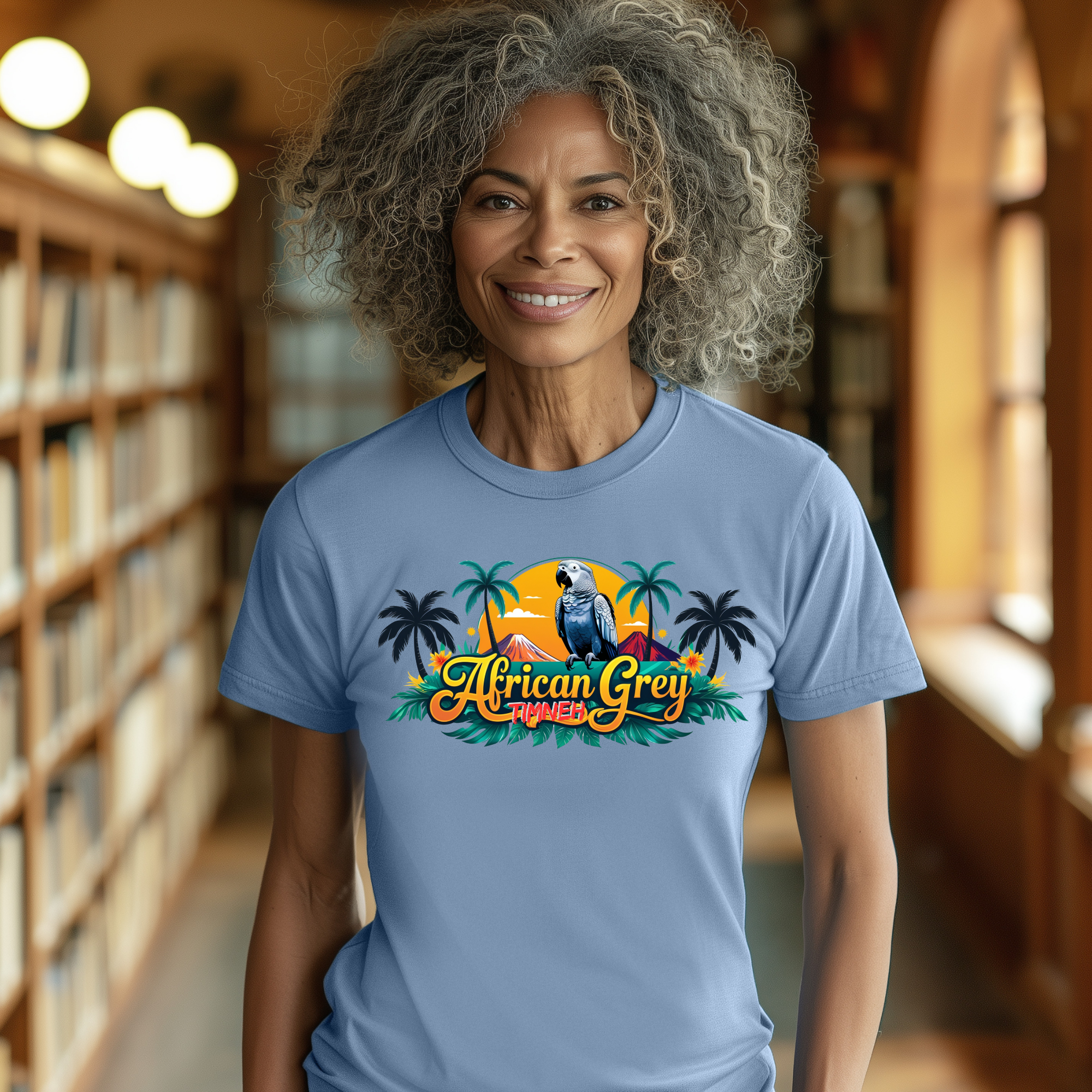 African Grey Timneh Palm Tree T-Shirt