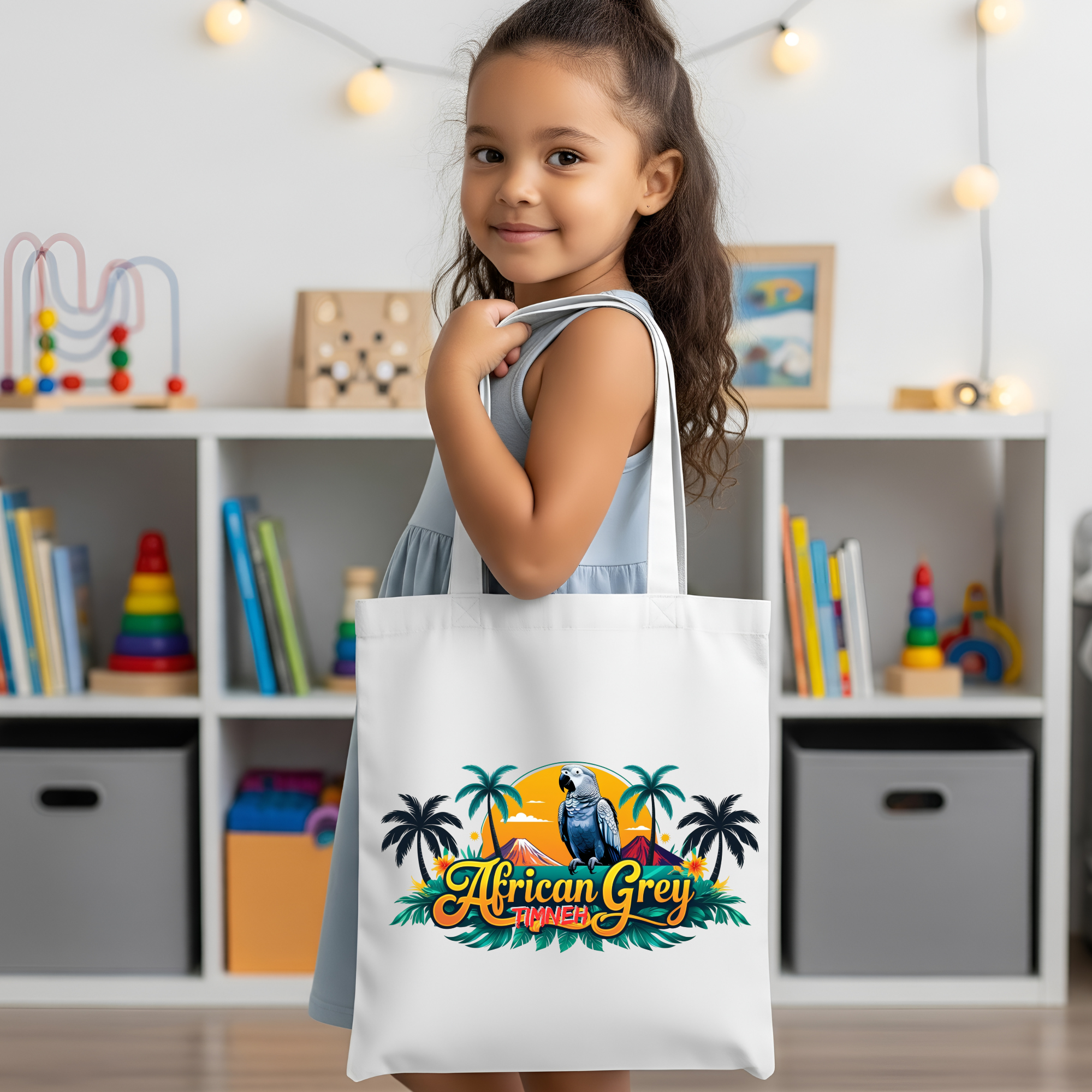 African Grey Timneh Palm Tree Tote Bag