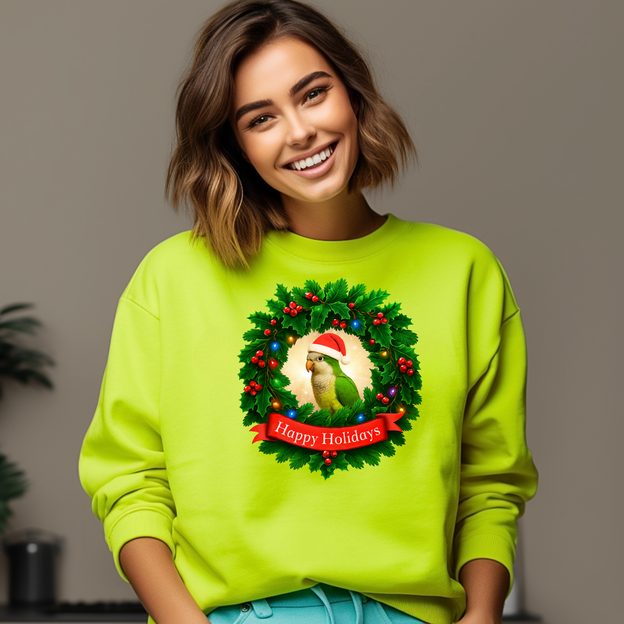 Happy Holidays Green Quaker Sweatshirt
