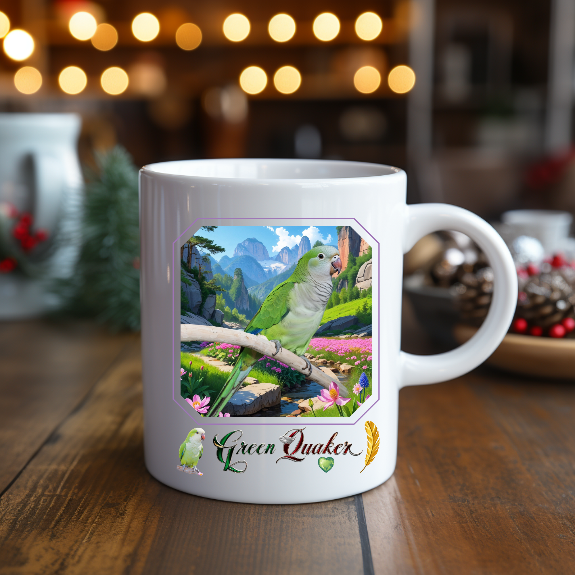 Green Quaker Floral Scenic Mug