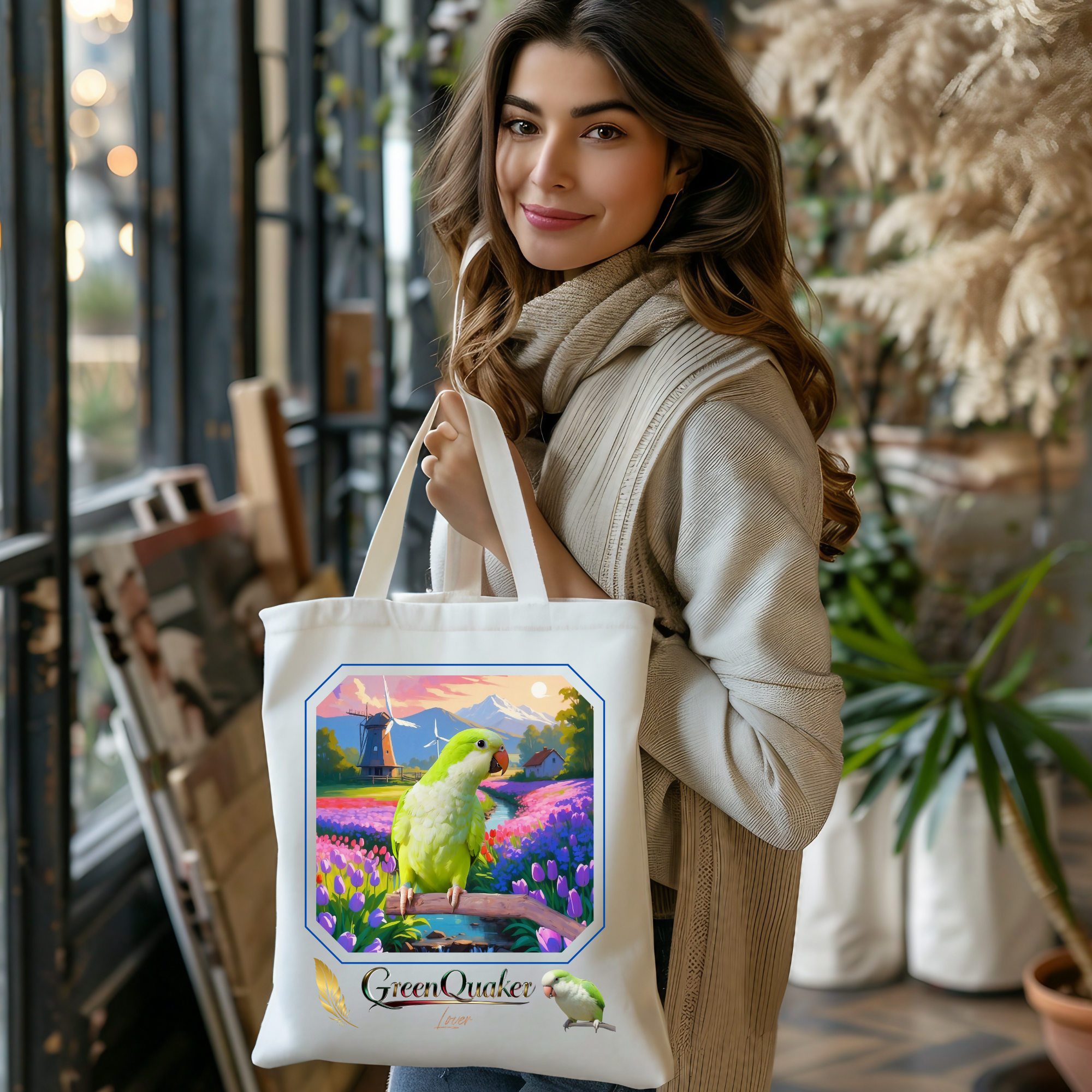 Floral Green Quaker Lover Tote Bag