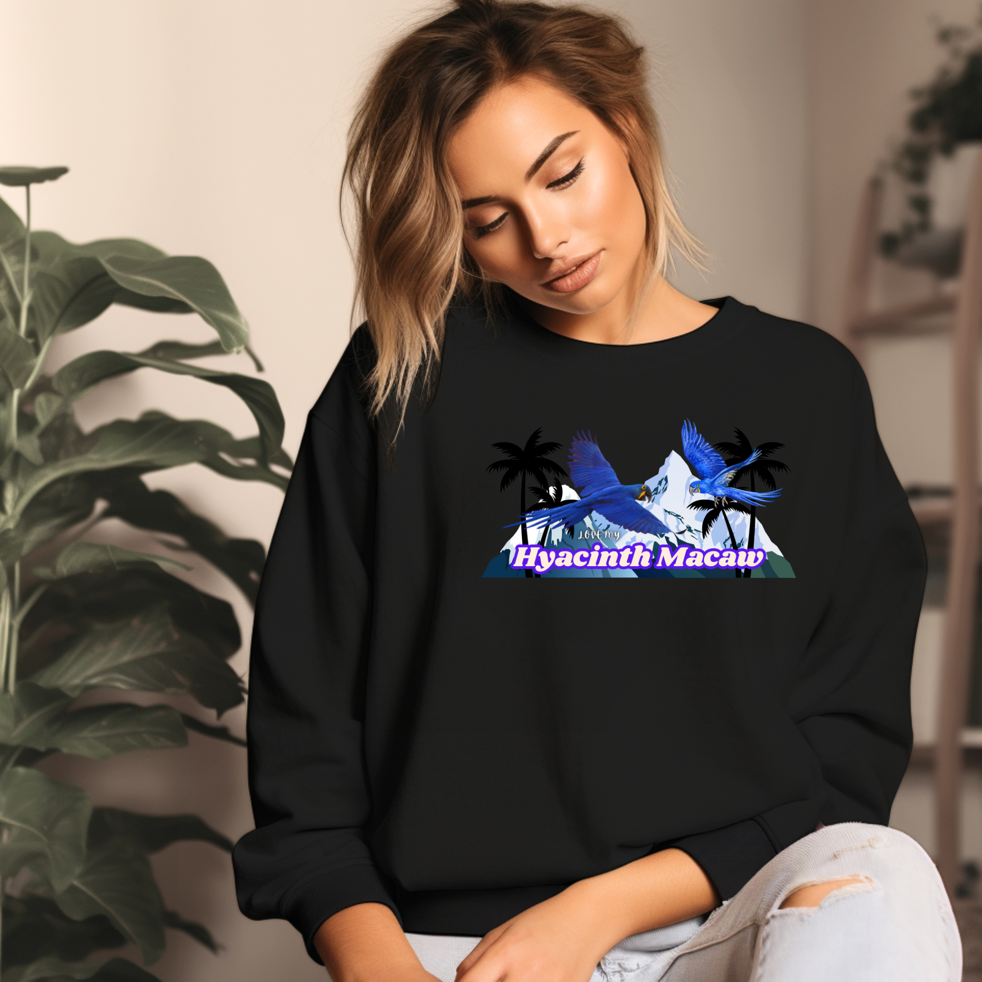 Hyacinth Macaw Palm Tree Sweatshirt