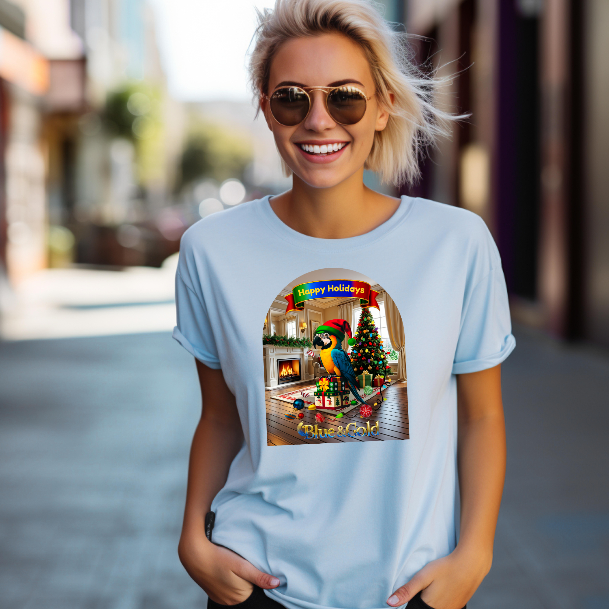 Happy Holidays Blue & Gold T-Shirt