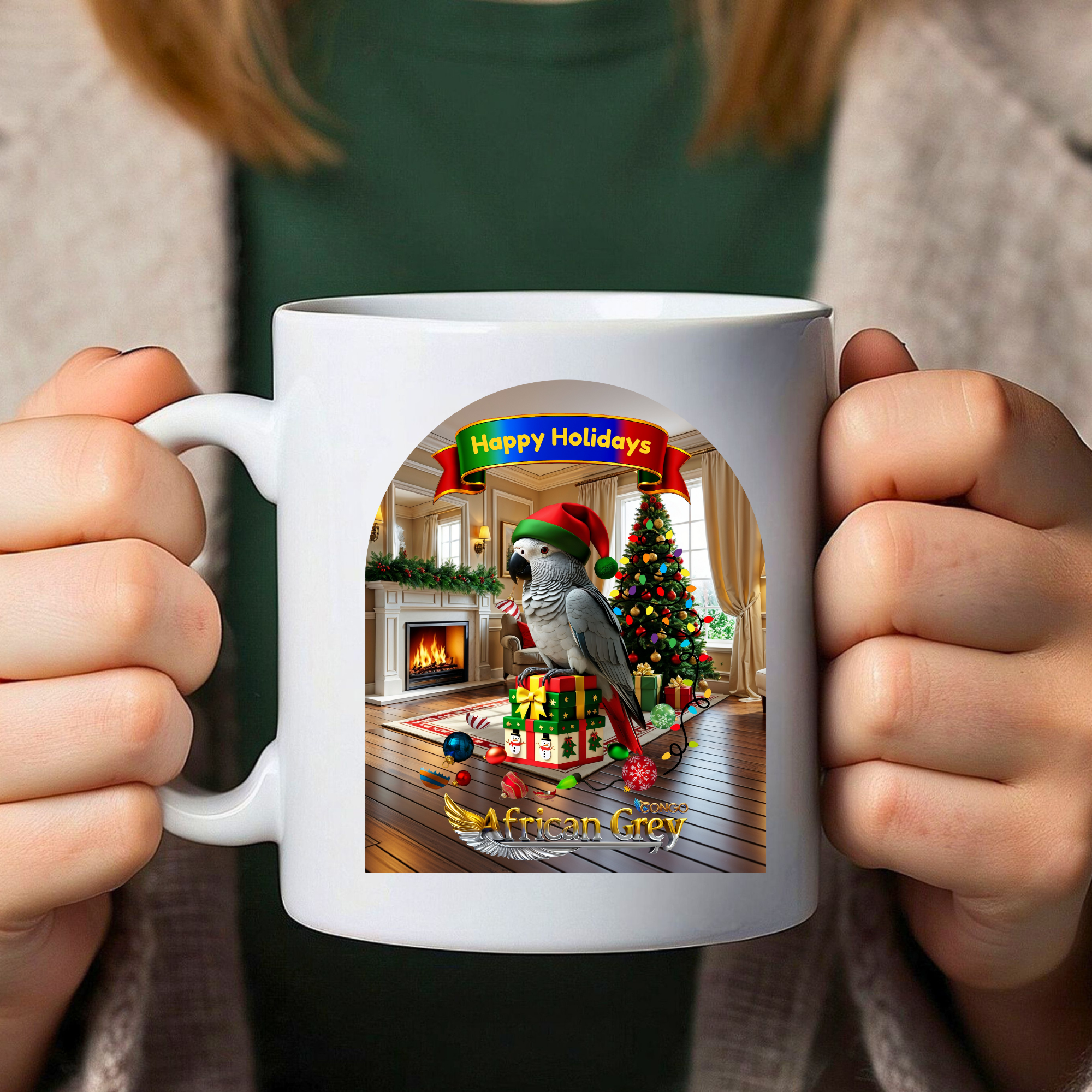 Happy Holidays African Grey Mug