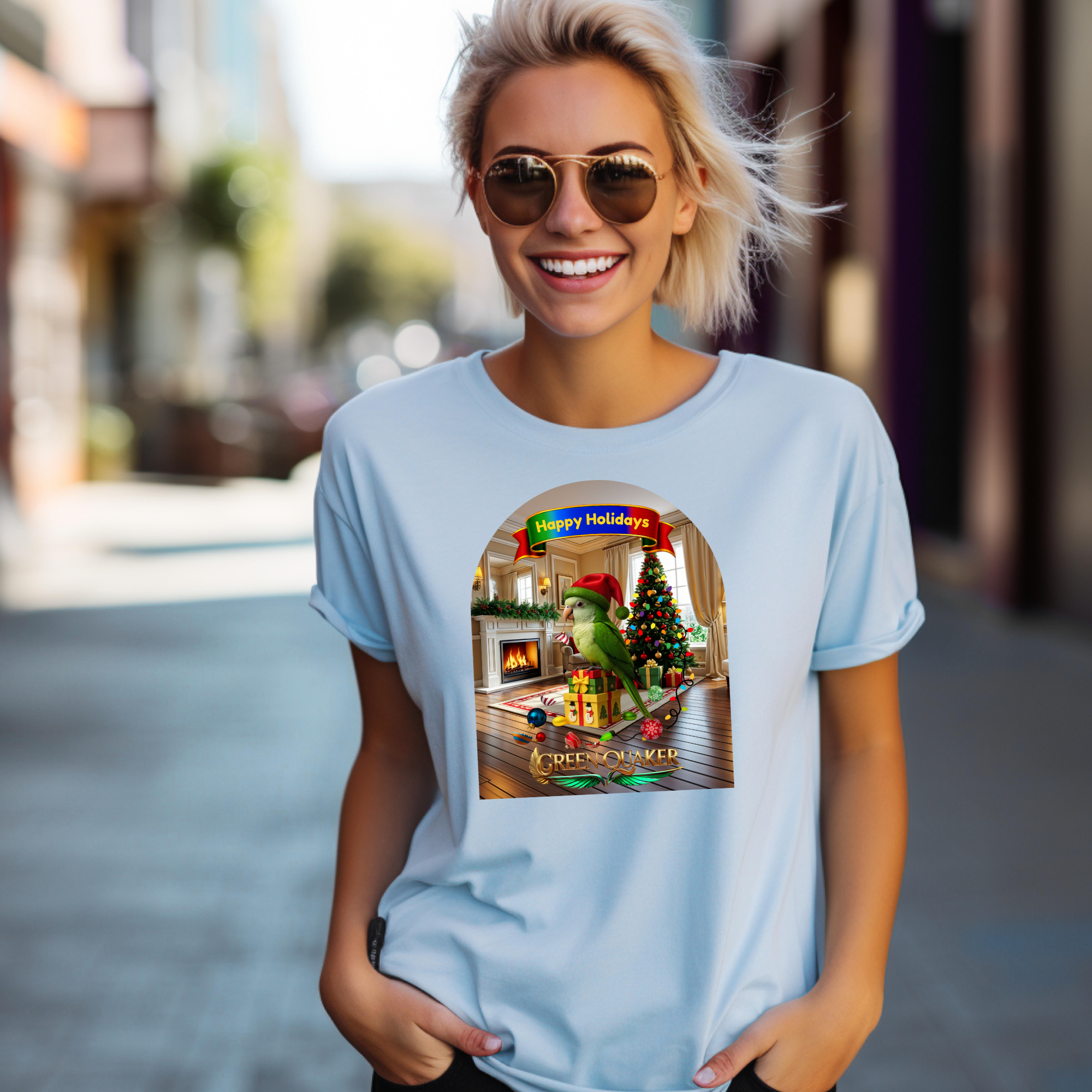 Happy Holidays Green Quaker T-Shirt