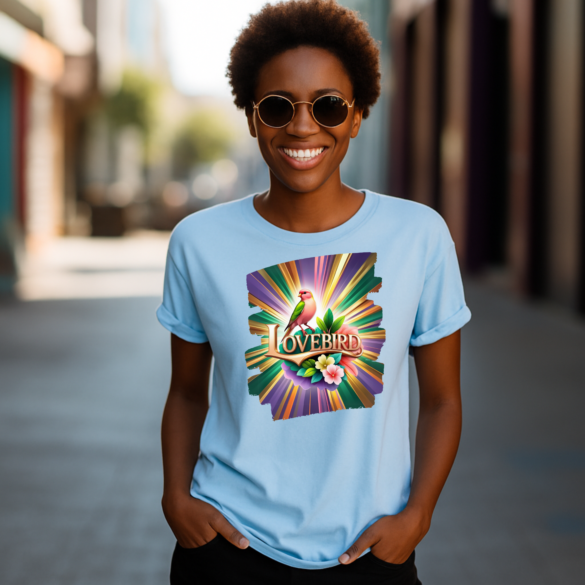 Rainbow Lovebird Floral T-Shirt