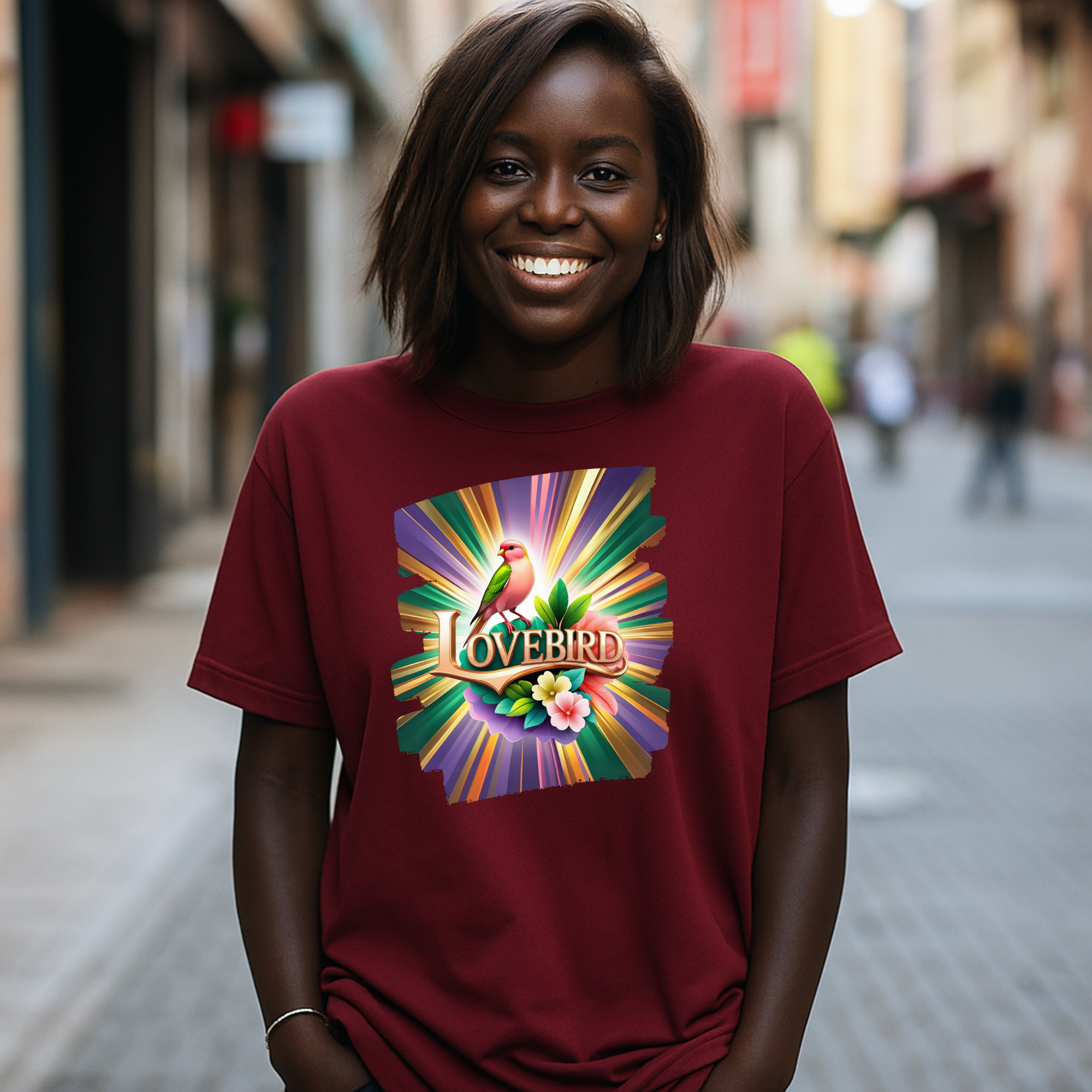 Rainbow Lovebird Floral T-Shirt